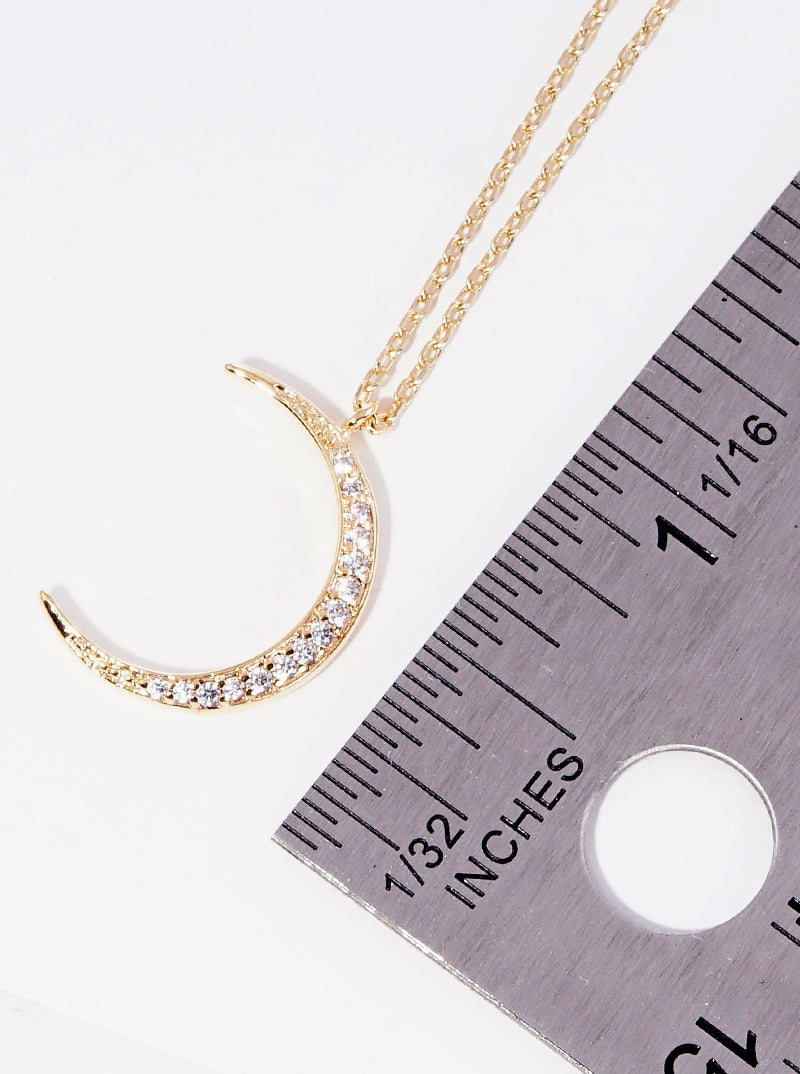 18K-Gold-Dipped Pave Cubic-Zirconia Crescent Moon Pendant Necklace