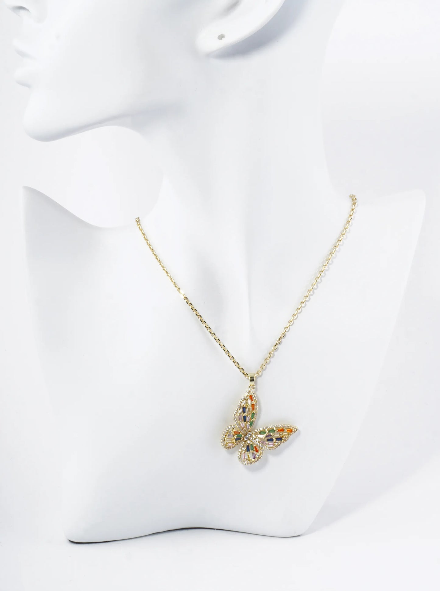 18K Gold Dipped Pave Cubic Zirconia Embellishments Butterfly Pendant Necklace