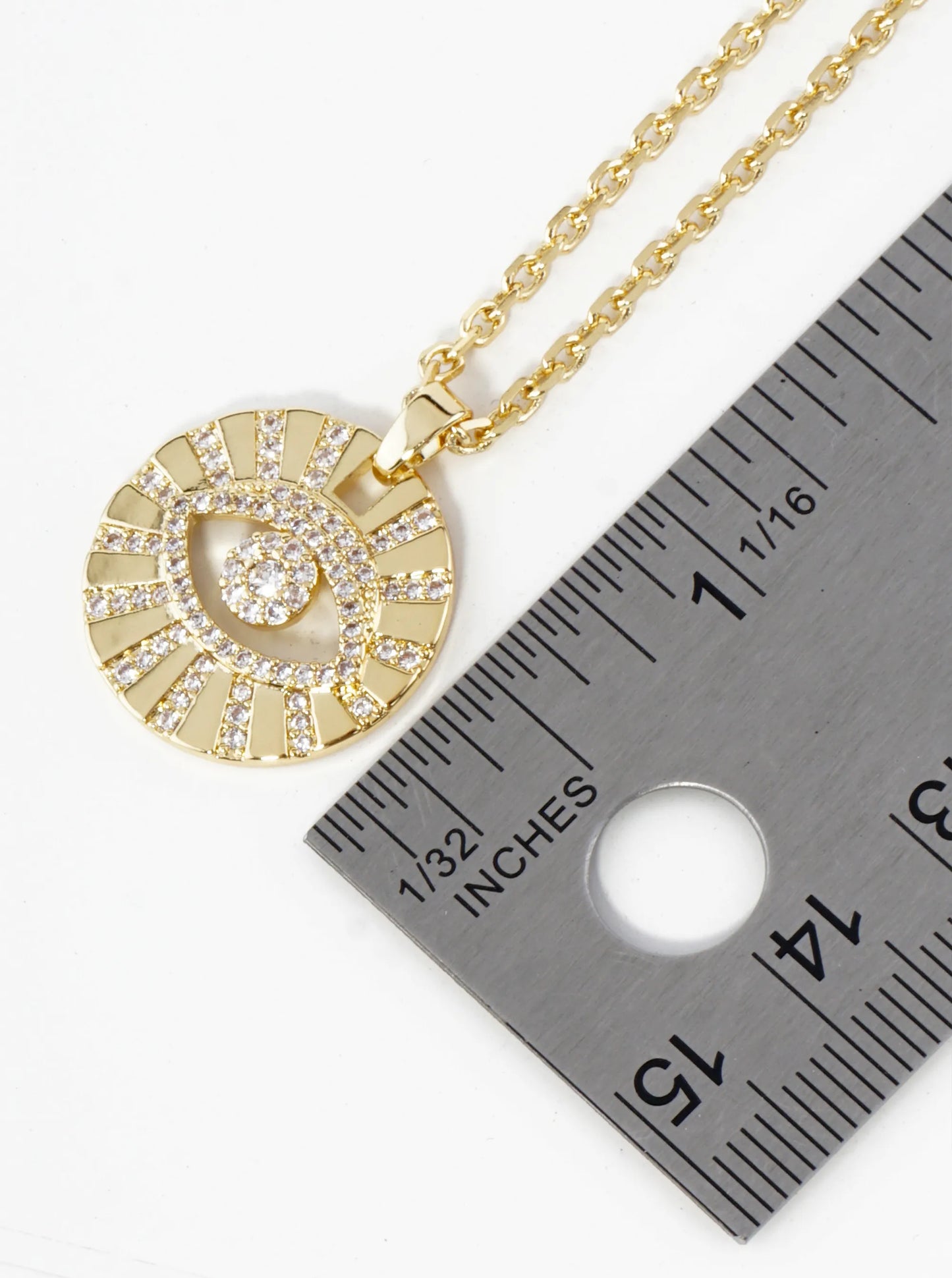 18K Gold Dipped Pave Cubic Zirconia Evil Eye Round Pendant Necklace