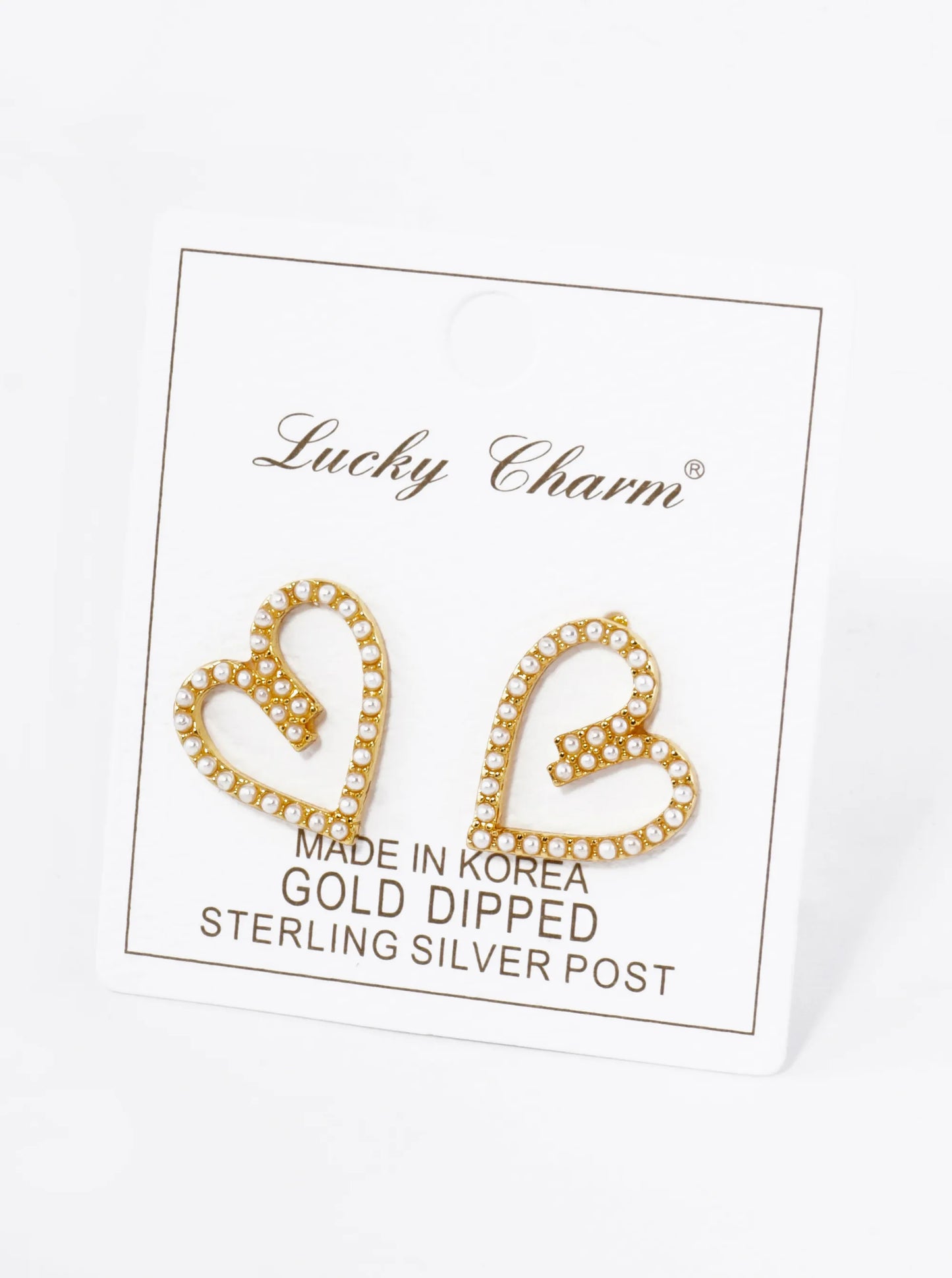 18K Gold Dipped Pave Cubic Zirconia Heart Stud Earrings