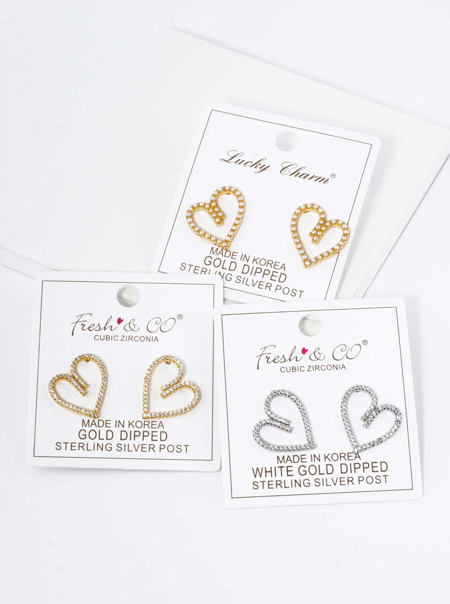18K Gold Dipped Pave Cubic Zirconia Heart Stud Earrings