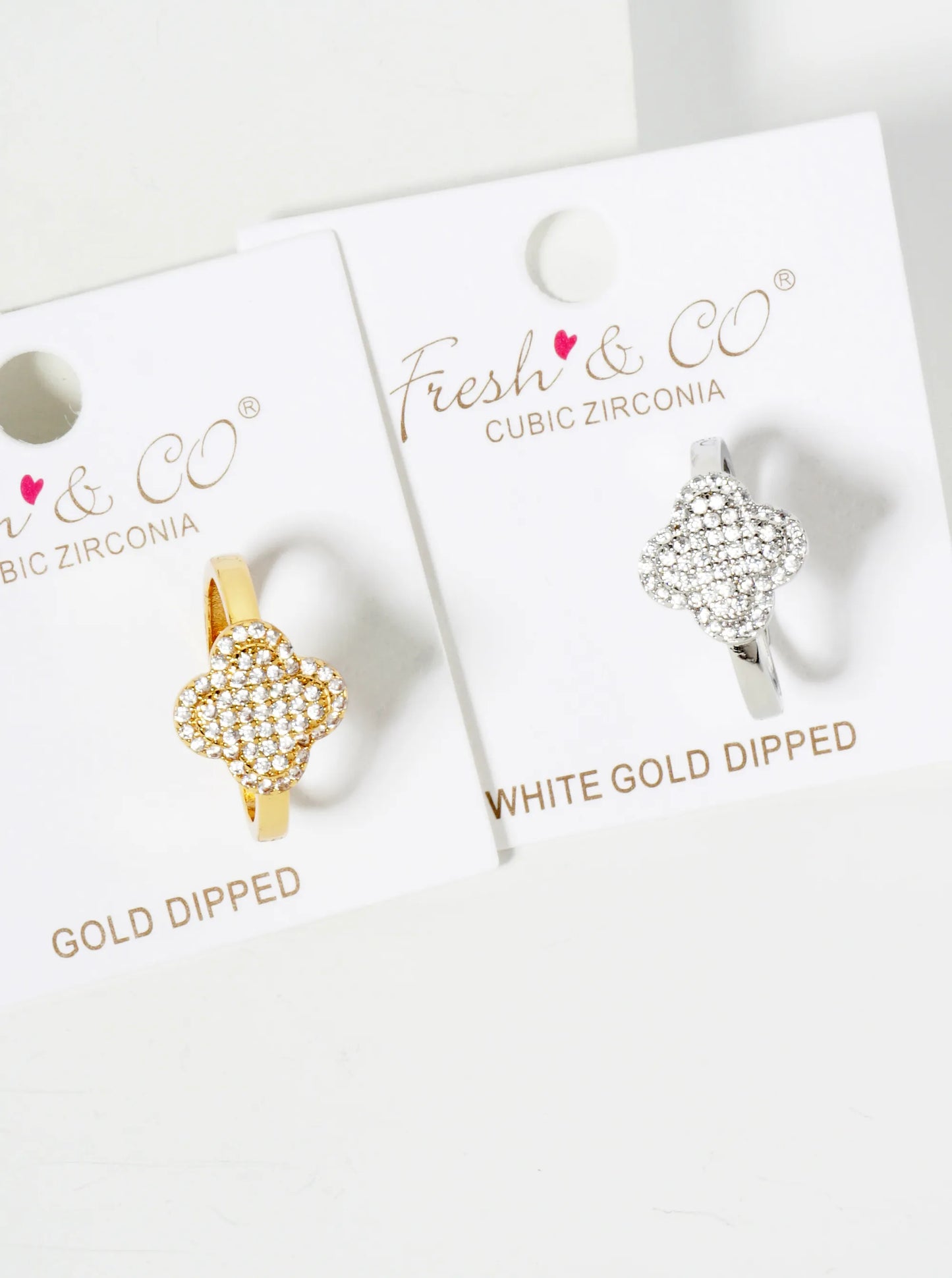 18K Gold Dipped Pave Set CZ 12mm Quatrefoil Adjustable Ring