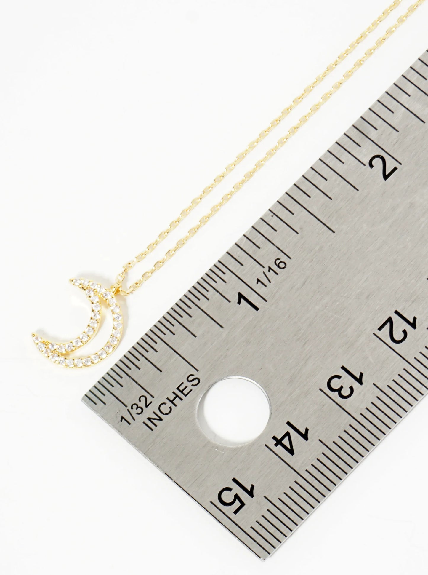 18K Gold Dipped Pave Set CZ Crescent Moon Pendant Necklace