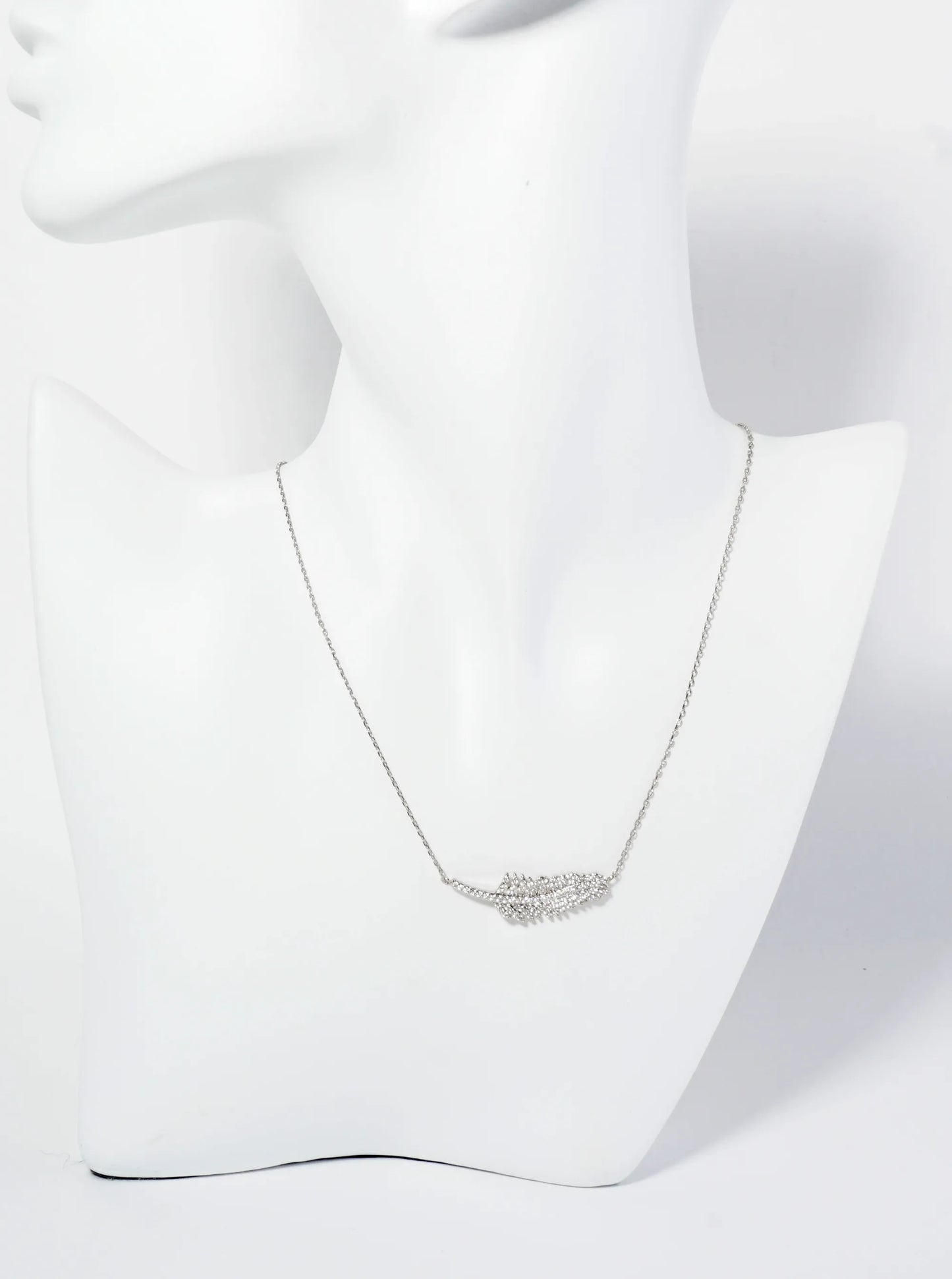 18K Gold Dipped Pave Set CZ Feather Pendant Necklace