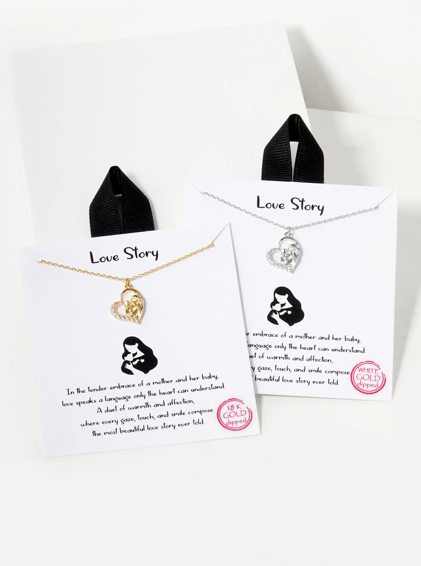 18K Gold Dipped Pave Set CZ Mom And Baby In Heart Pendant Necklace