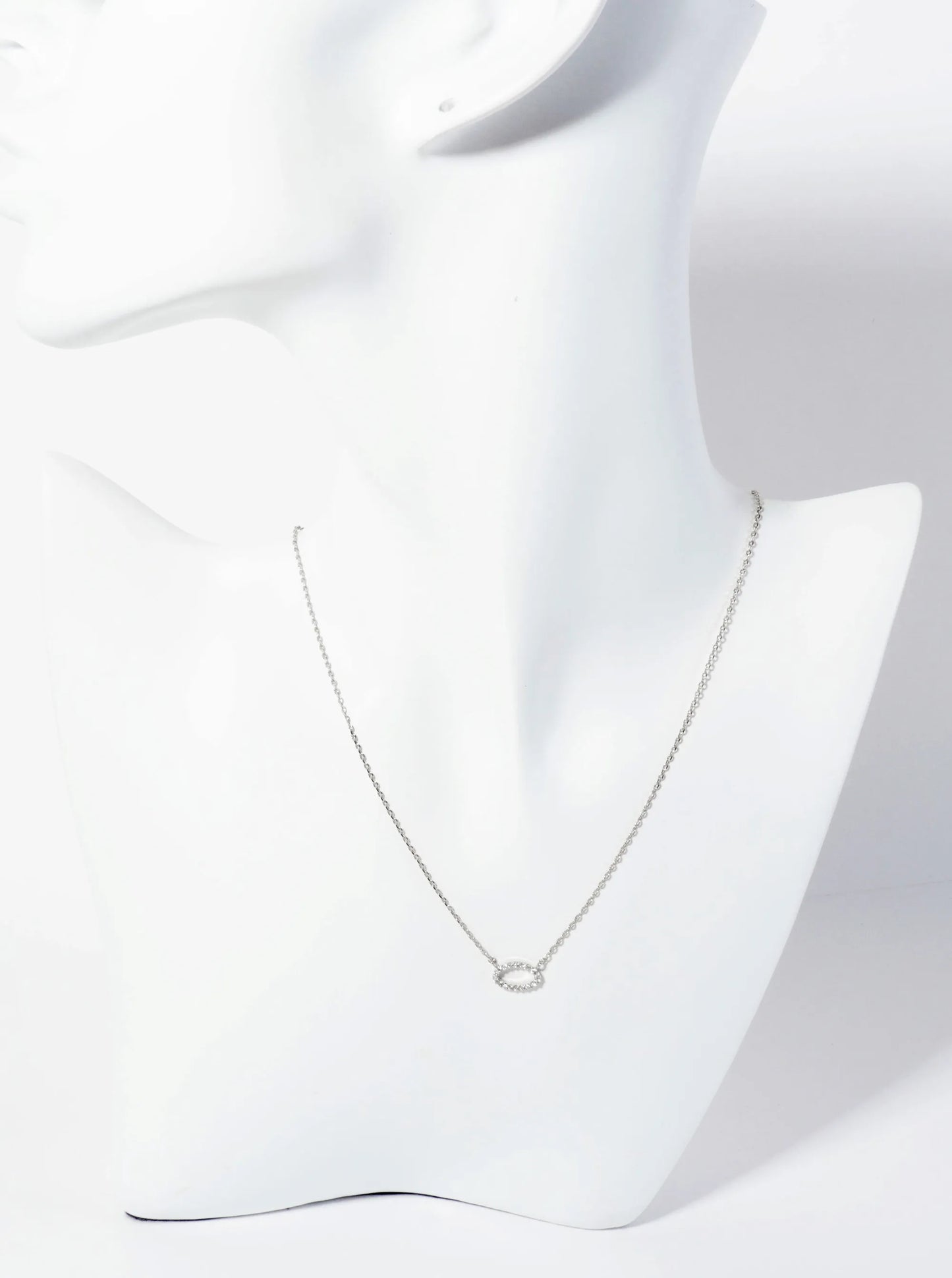 18K-Gold-Dipped Pave Set CZ Oval Pendant Necklace