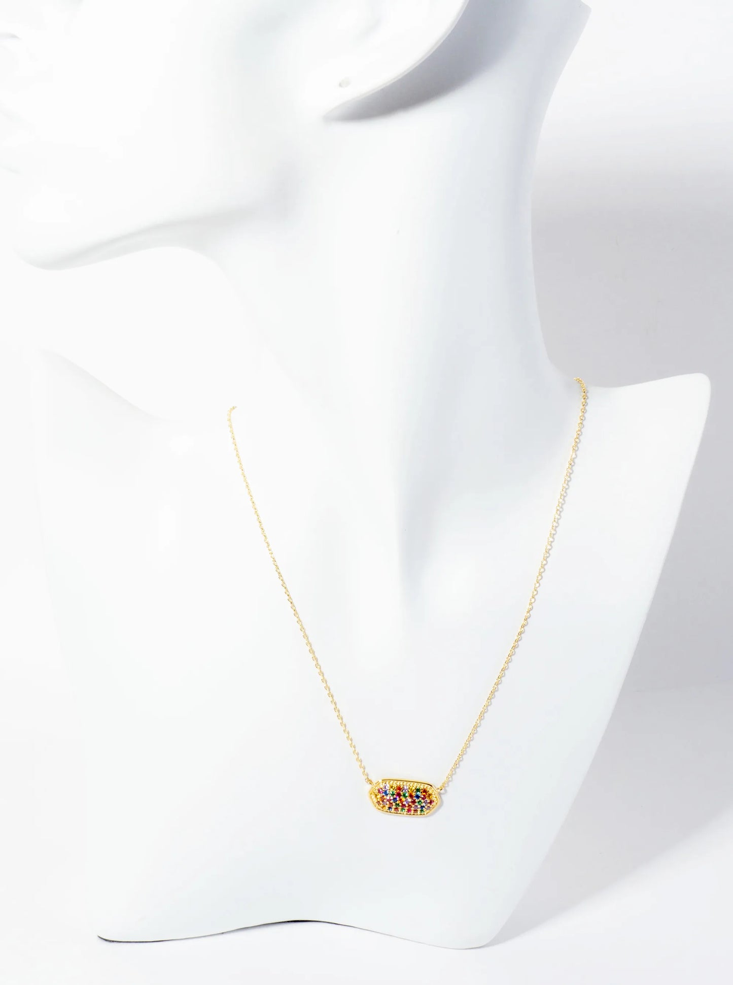 18K Gold Dipped Pave Set CZ Rounded Hexagon Pendant Necklace
