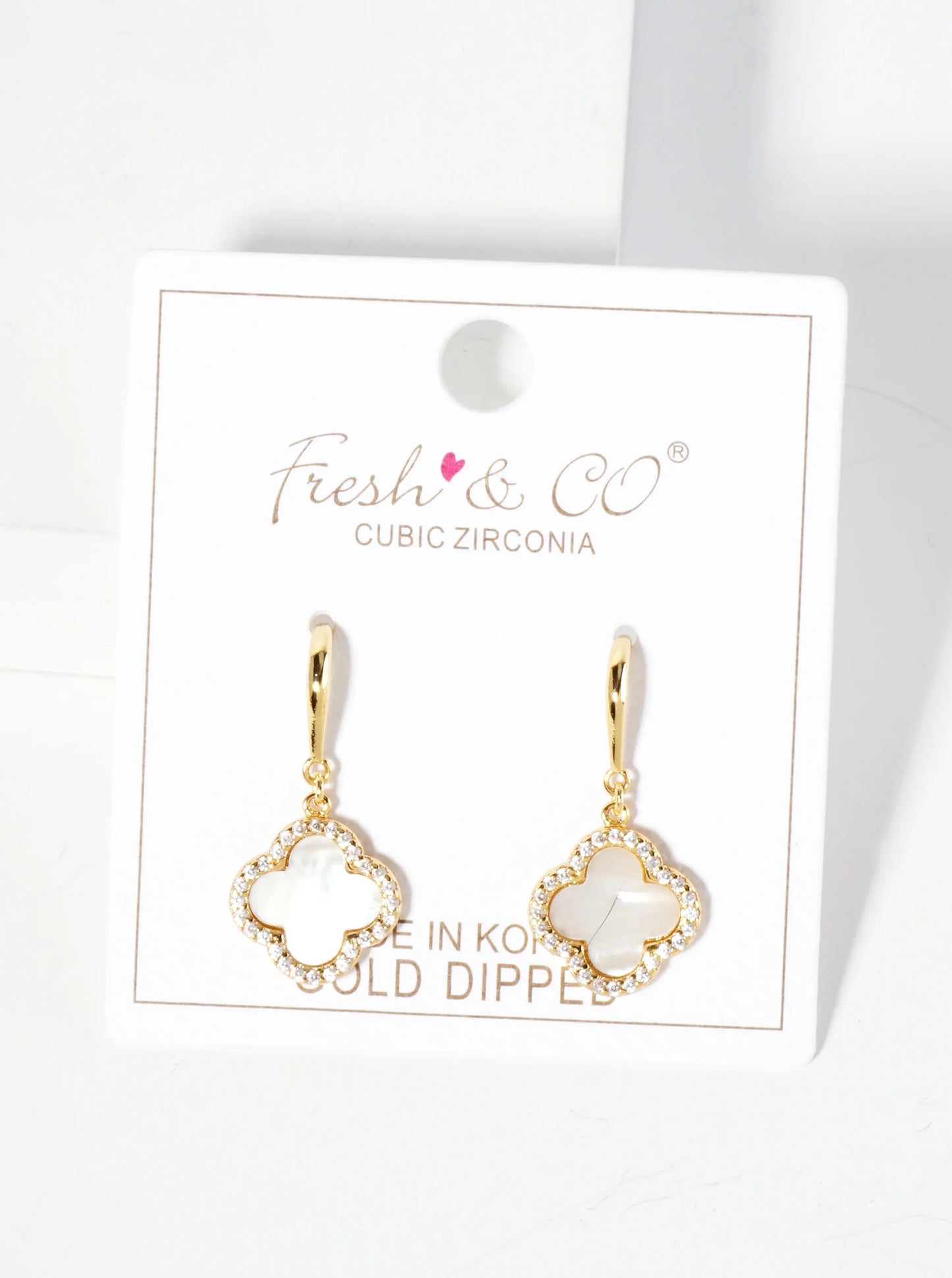 18K-Gold-Dipped Pave-Set Cubic-Zirconia 12mm Quatrefoil Drop Dangle Earrings