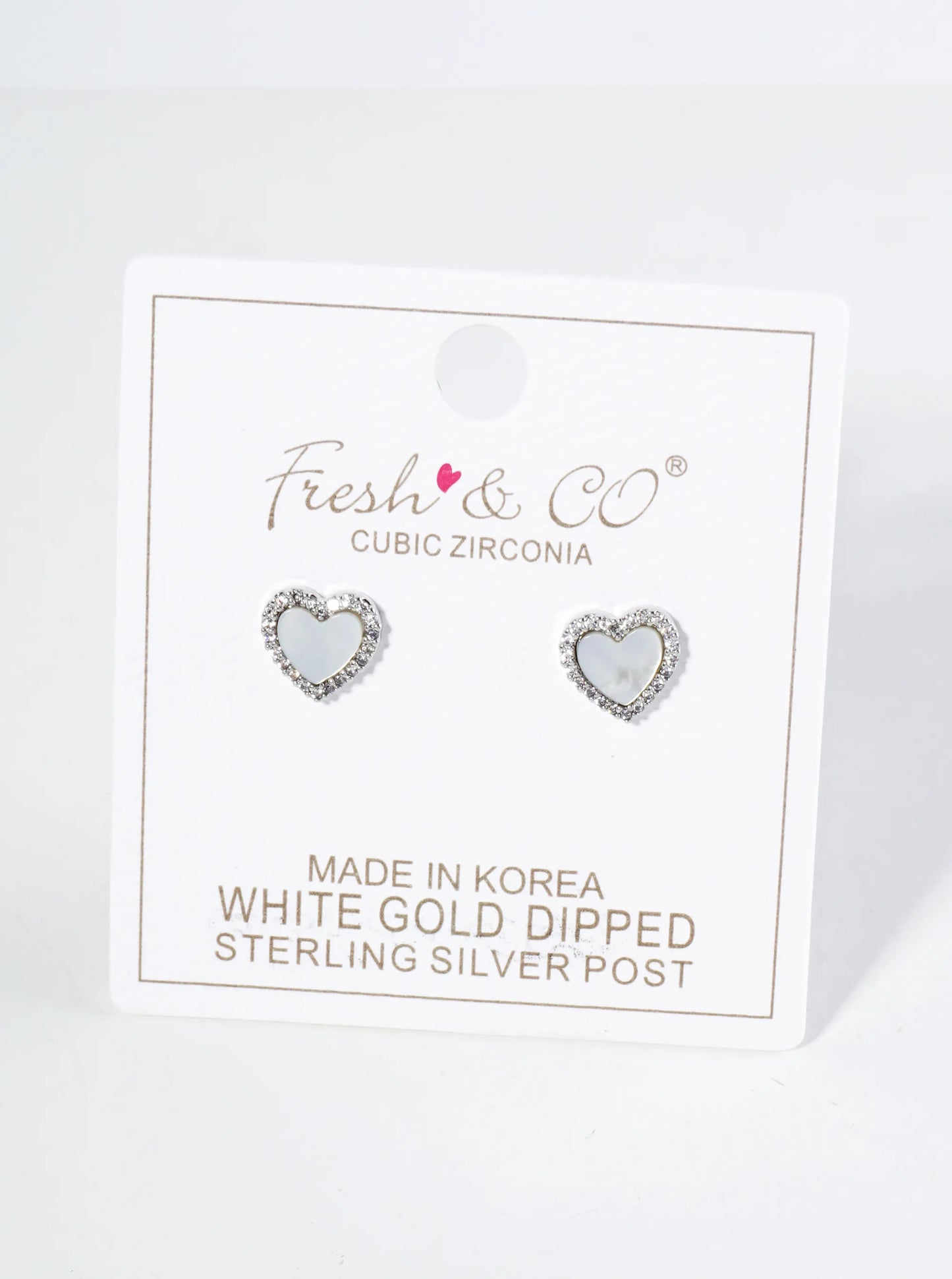 18K Gold Dipped Pave Set Cubic Zirconia 8mm Heart Stud Earrings