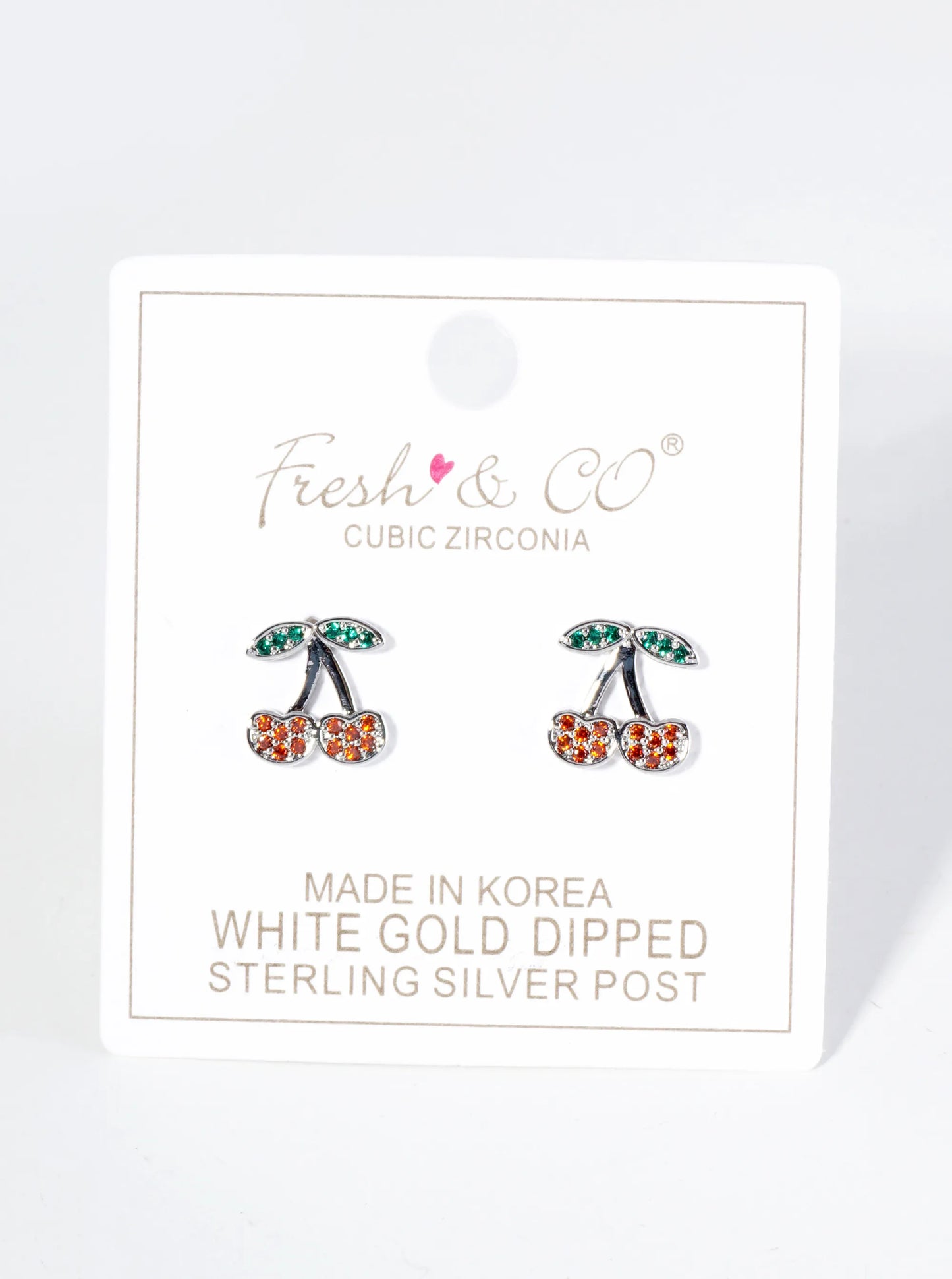 18K Gold Dipped Pave Set Cubic Zirconia Cherry Stud Earrings