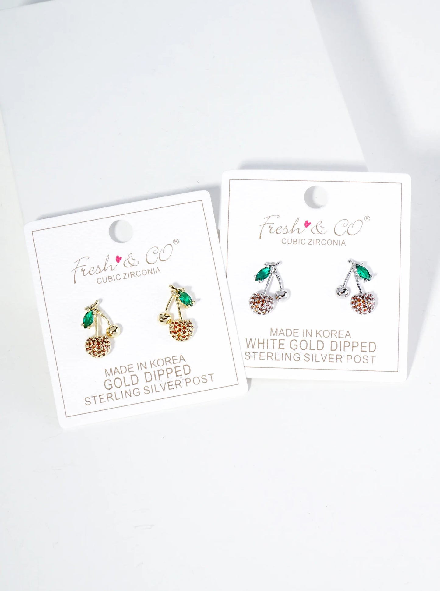 18K Gold Dipped Pave Set Cubic Zirconia Cherry Stud Earrings