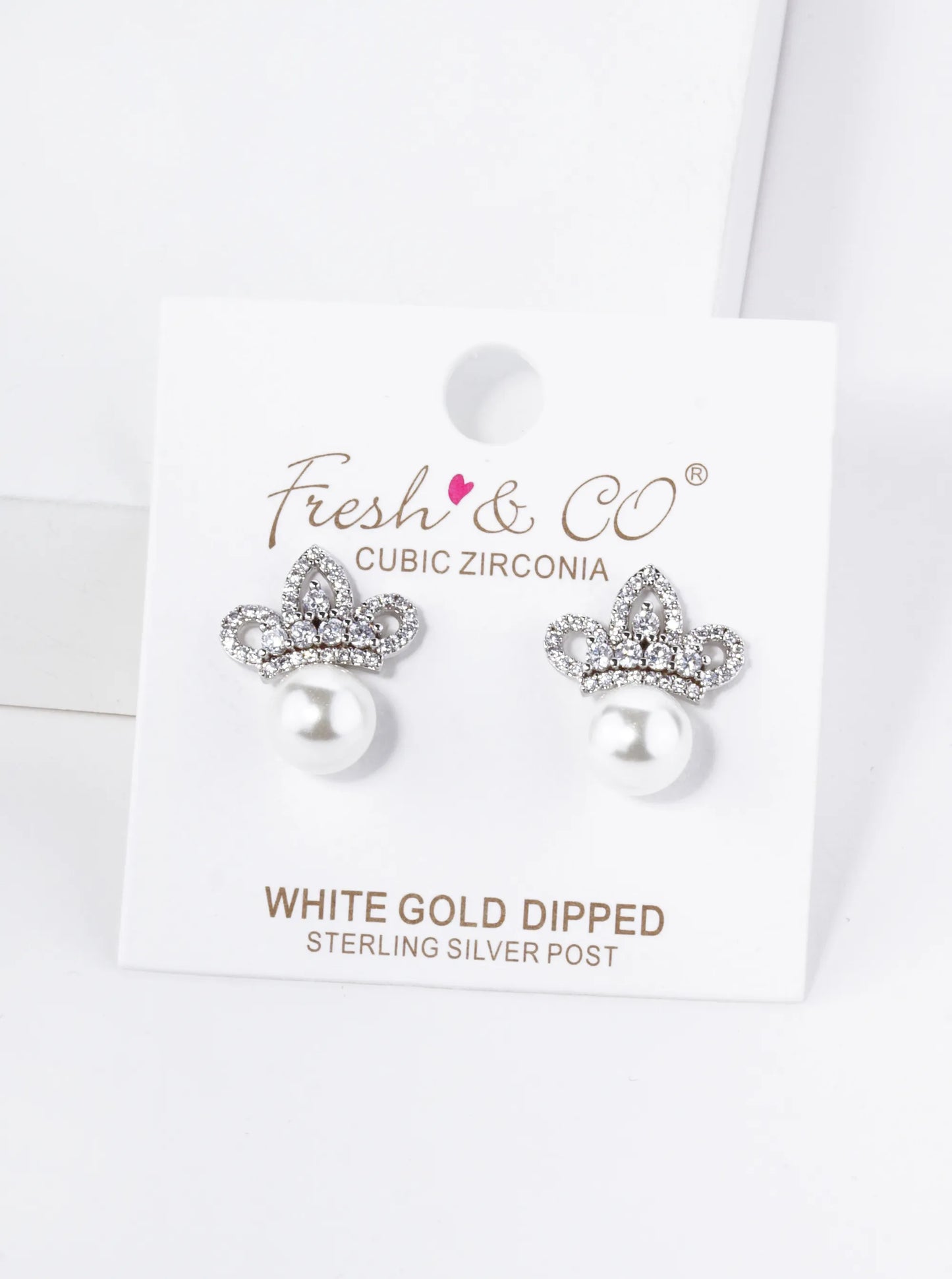 18K Gold Dipped Pave Set Cubic Zirconia Crown With 7mm Pearl Stud Earrings