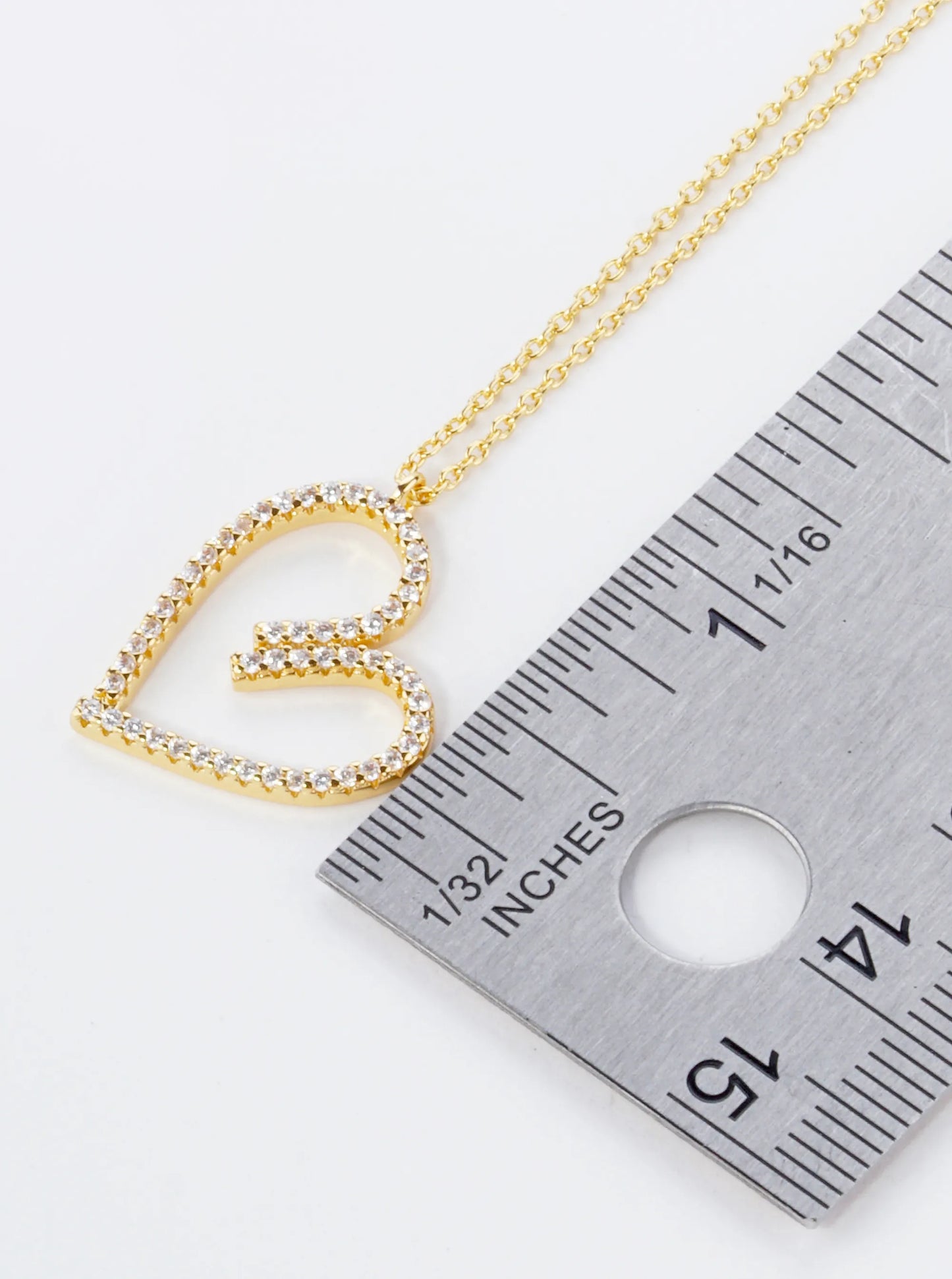 18K Gold Dipped Pave Set Cubic Zirconia Heart Pendant Necklace