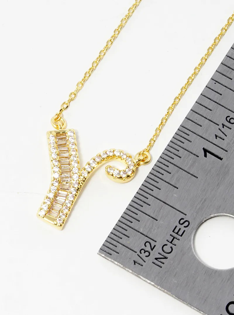 18K Gold Dipped Pave Set Cubic Zirconia Letter Pendant Initial Necklace