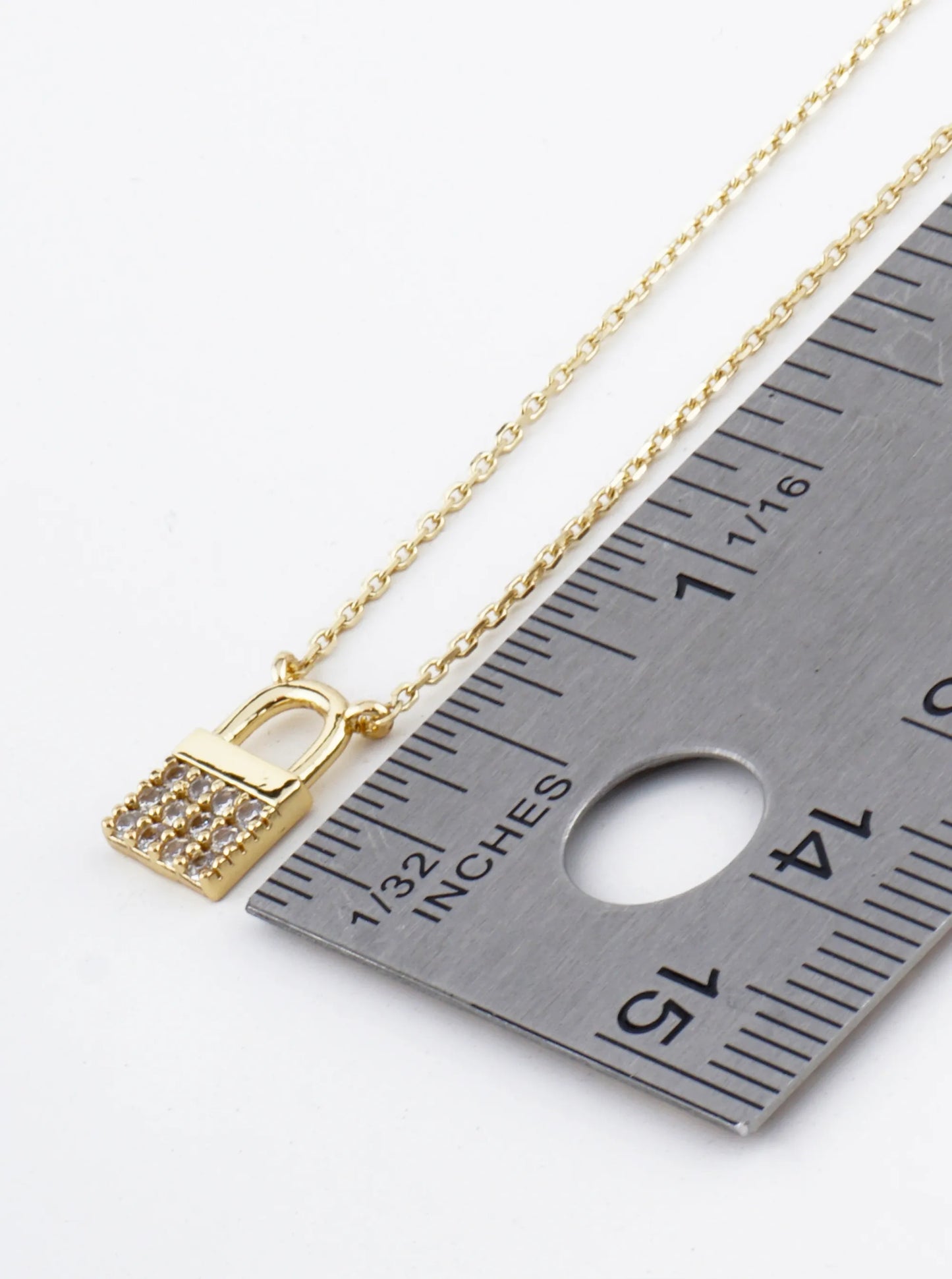 18K Gold Dipped Pave Set Cubic Zirconia Padlock Pendant Necklace