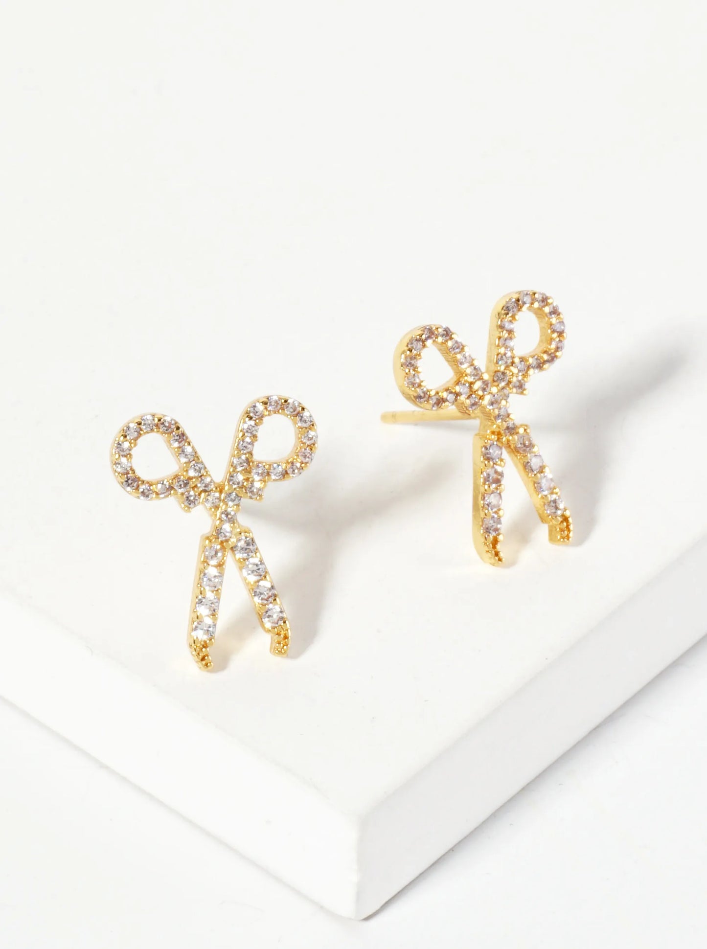 18K-Gold-Dipped Pave-Set Cubic-Zirconia Scissors Stud Earrings