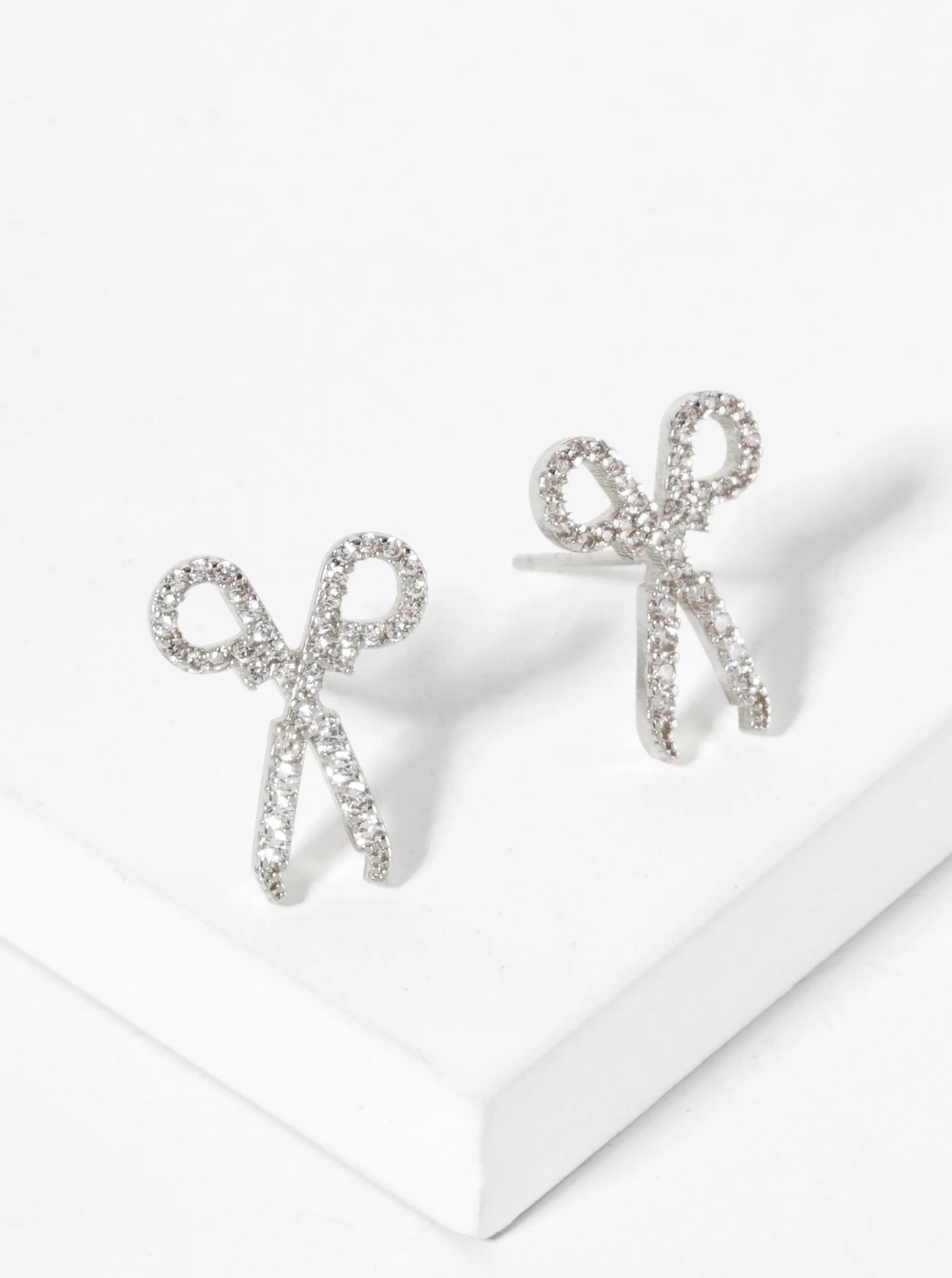 18K-Gold-Dipped Pave-Set Cubic-Zirconia Scissors Stud Earrings