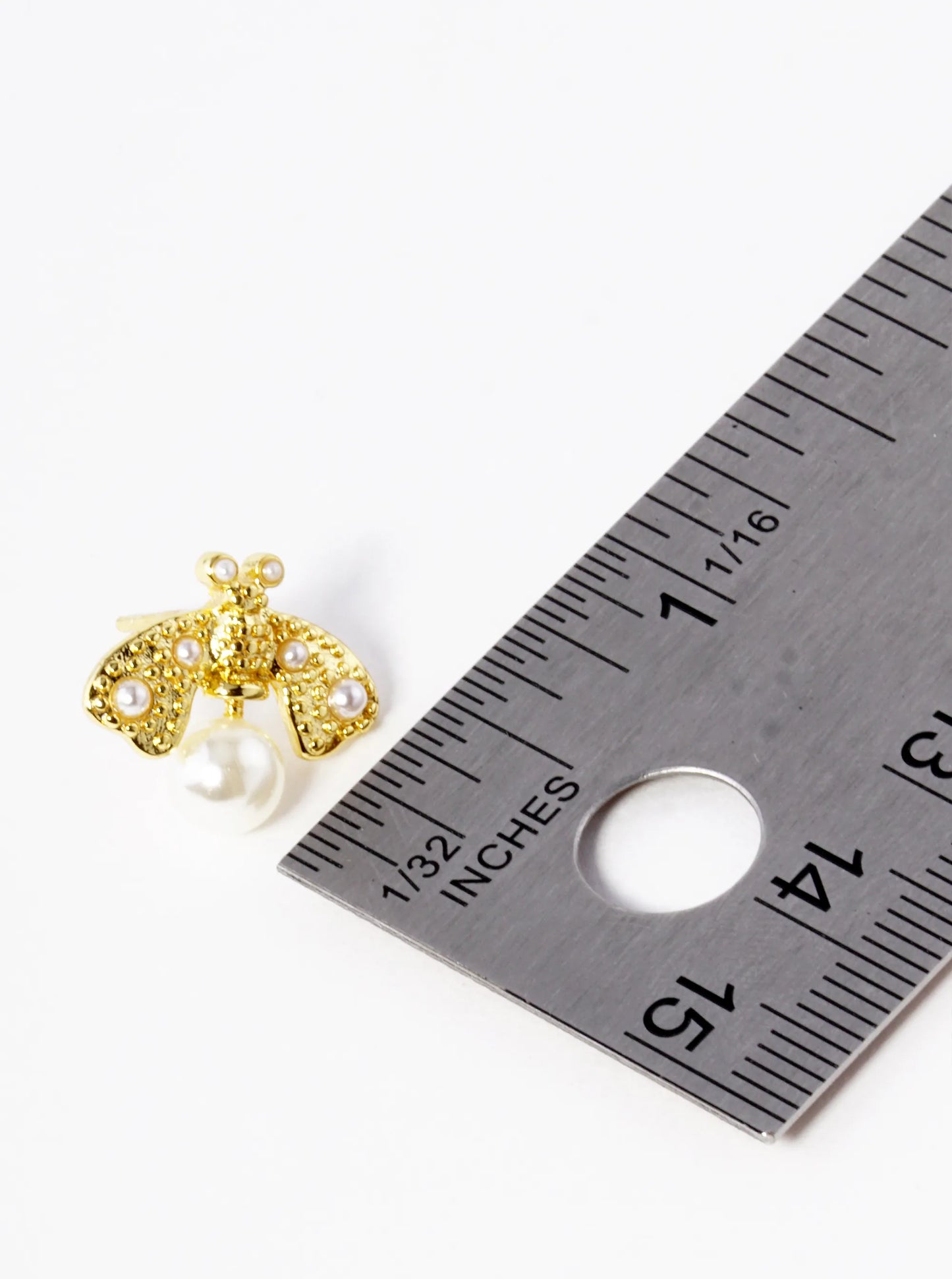 18K-Gold-Dipped Pearl Beaded 14mm Brass Bumblebee Stud Earrings
