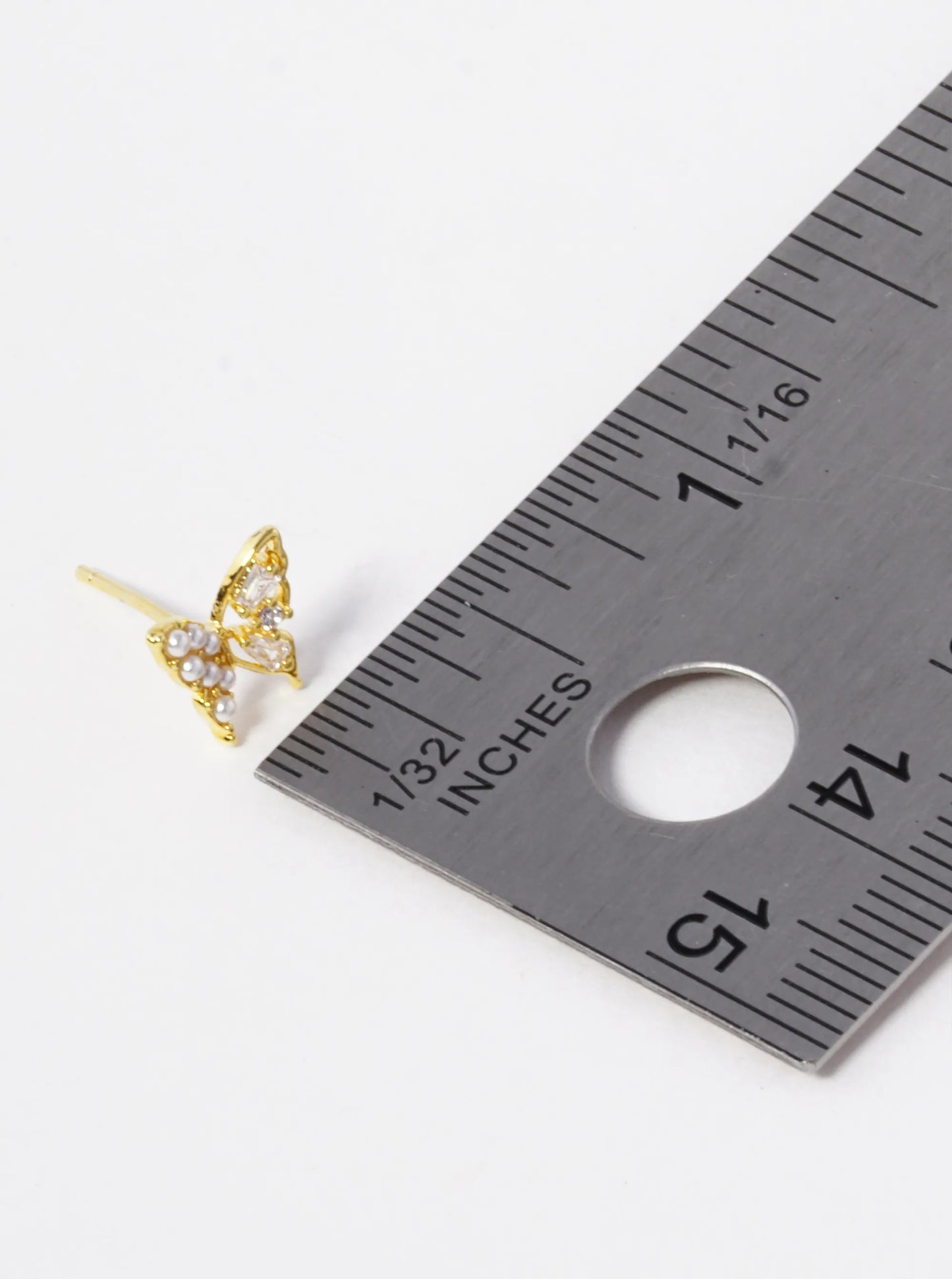 18K Gold Dipped Pearl CZ Pave Butterfly Stud Earrings