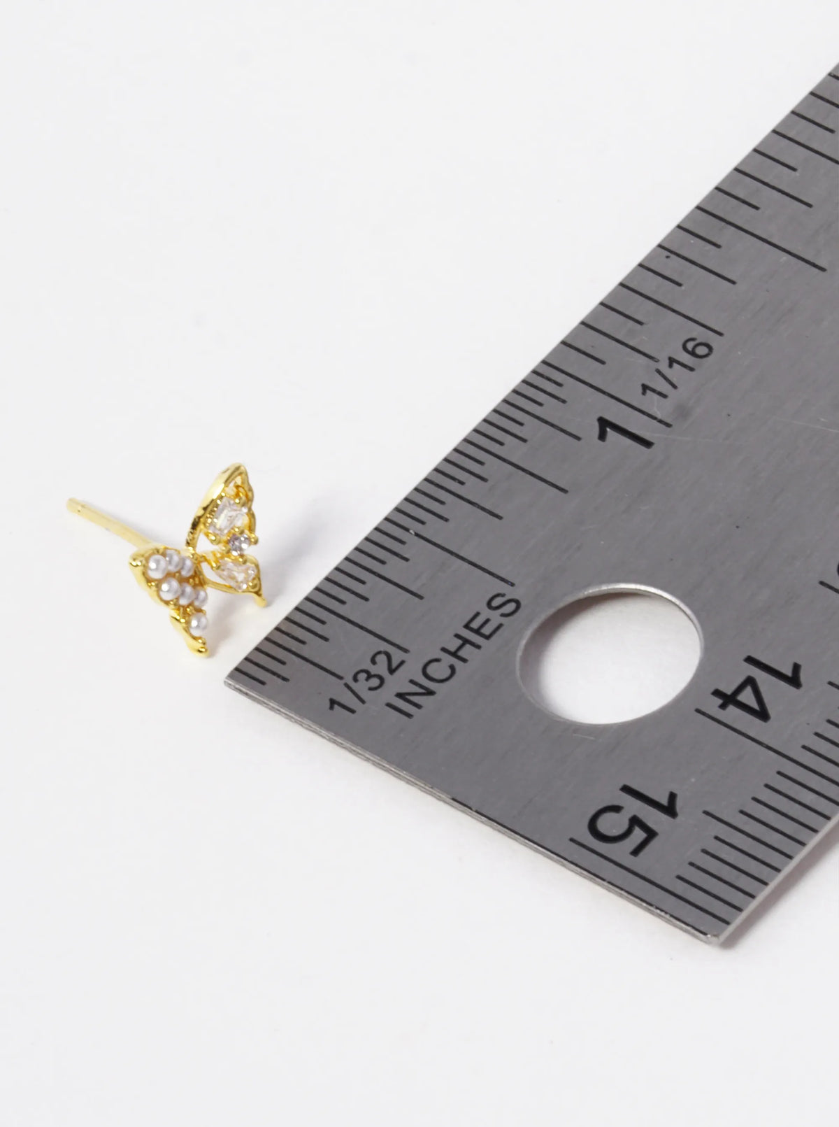 18K Gold Dipped Pearl CZ Pave Butterfly Stud Earrings