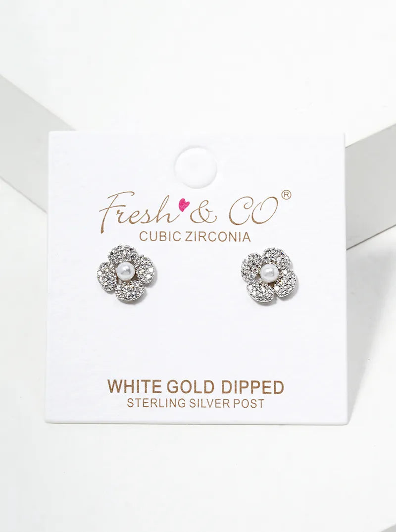 18k Gold Dipped CZ Pave Triangle Post Stud Earrings