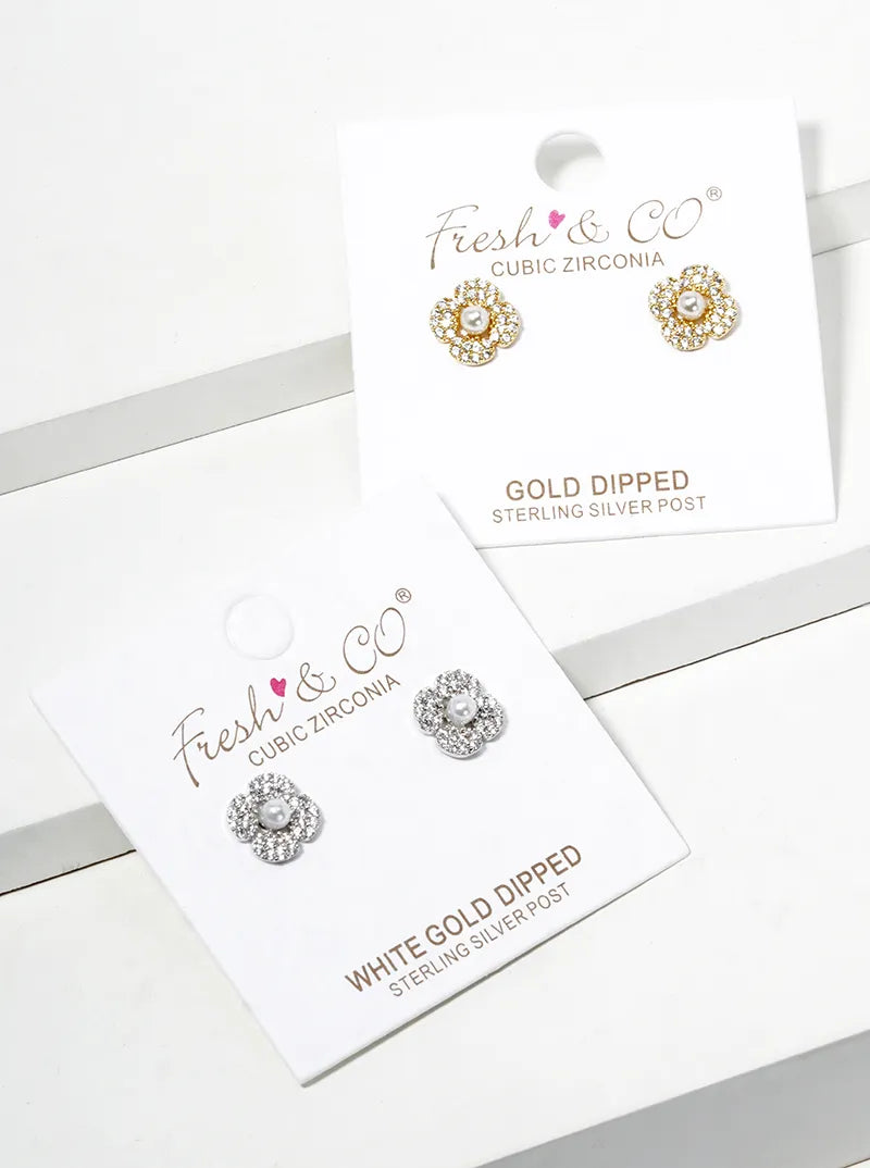 18k Gold Dipped CZ Pave Triangle Post Stud Earrings
