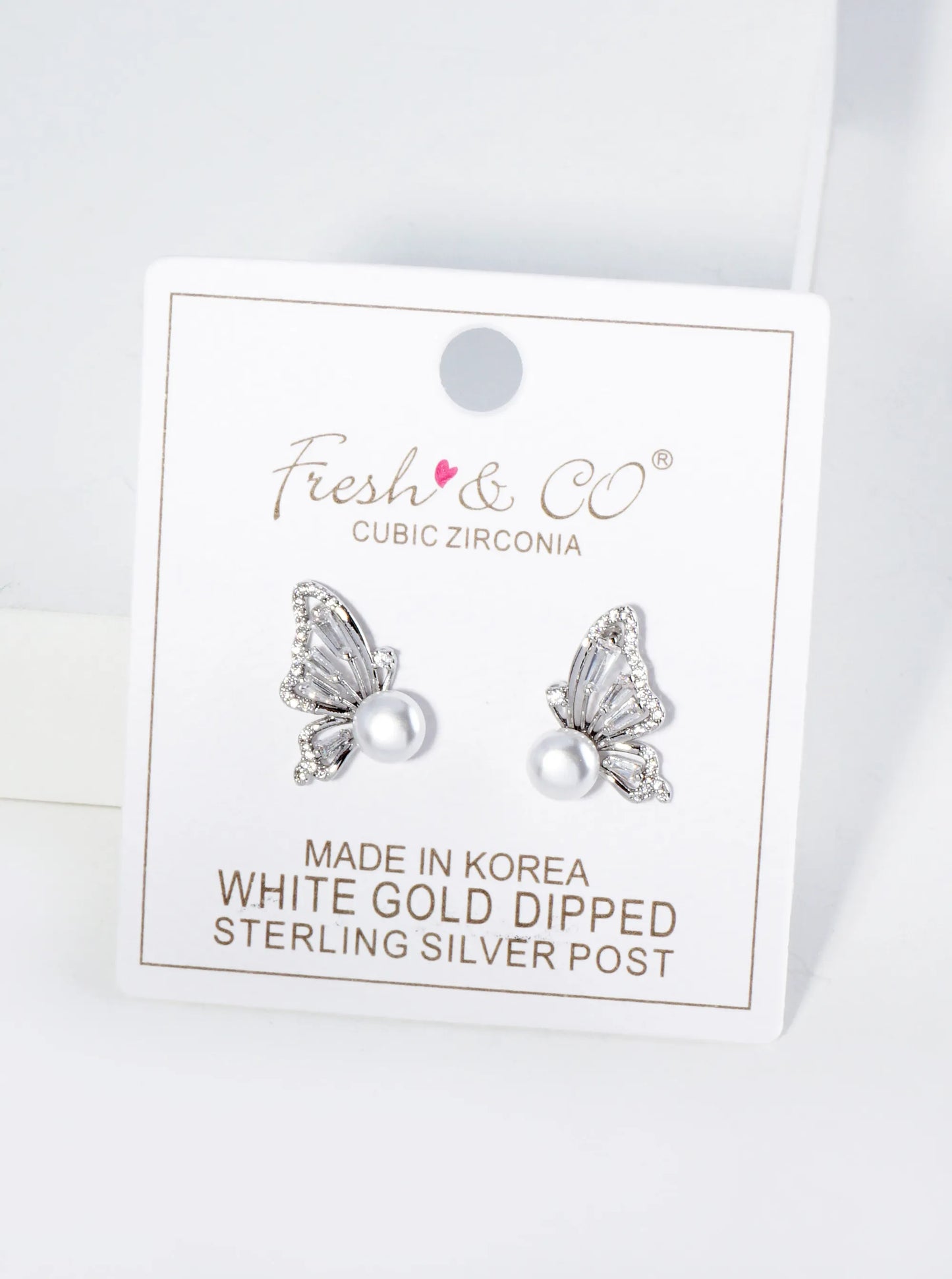 18K Gold Dipped Pearl Cubic Zirconia Butterfly Wings Stud Earrings