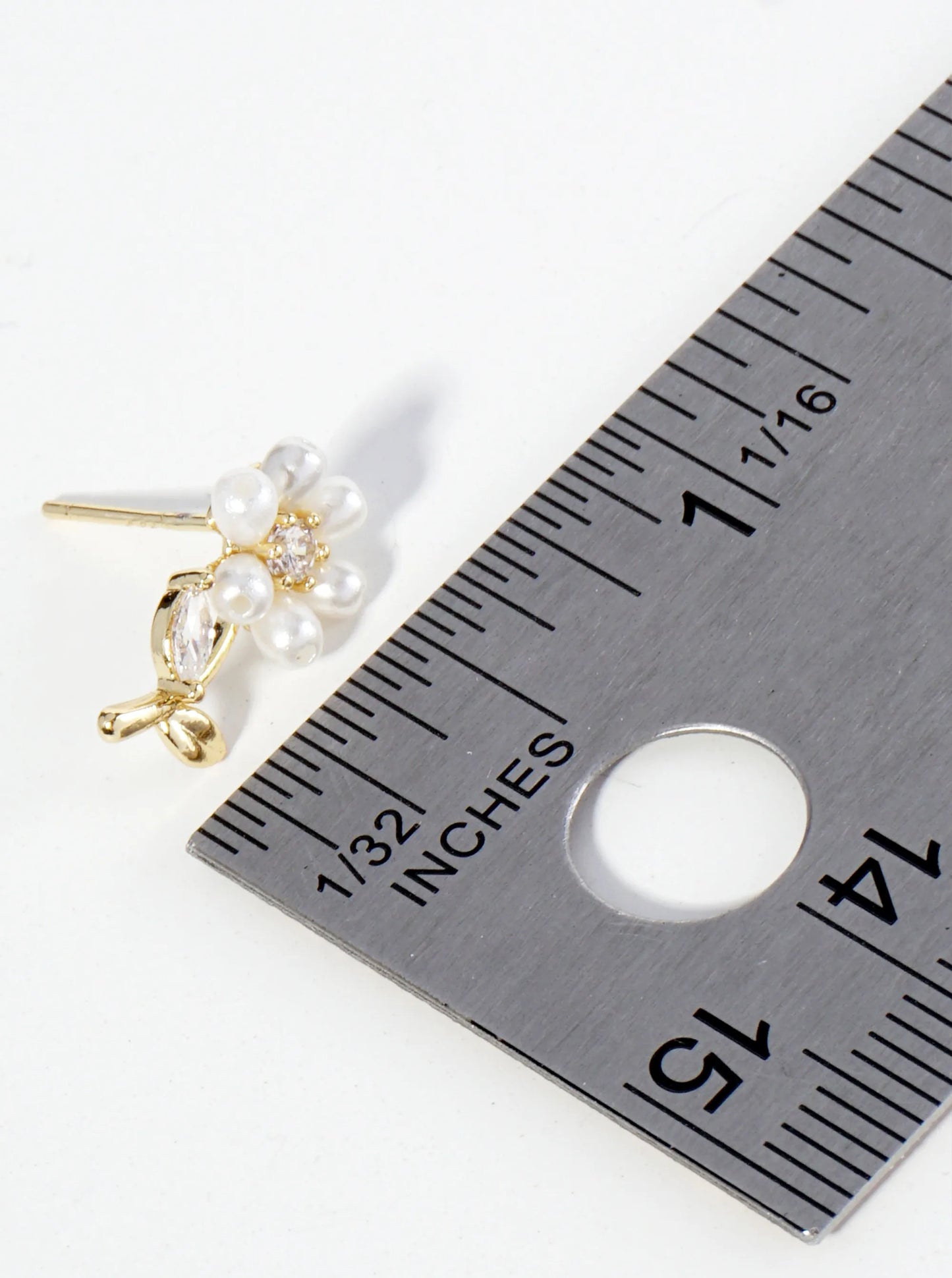 18K Gold Dipped Pearl Cubic Zirconia Flower Stud Earrings
