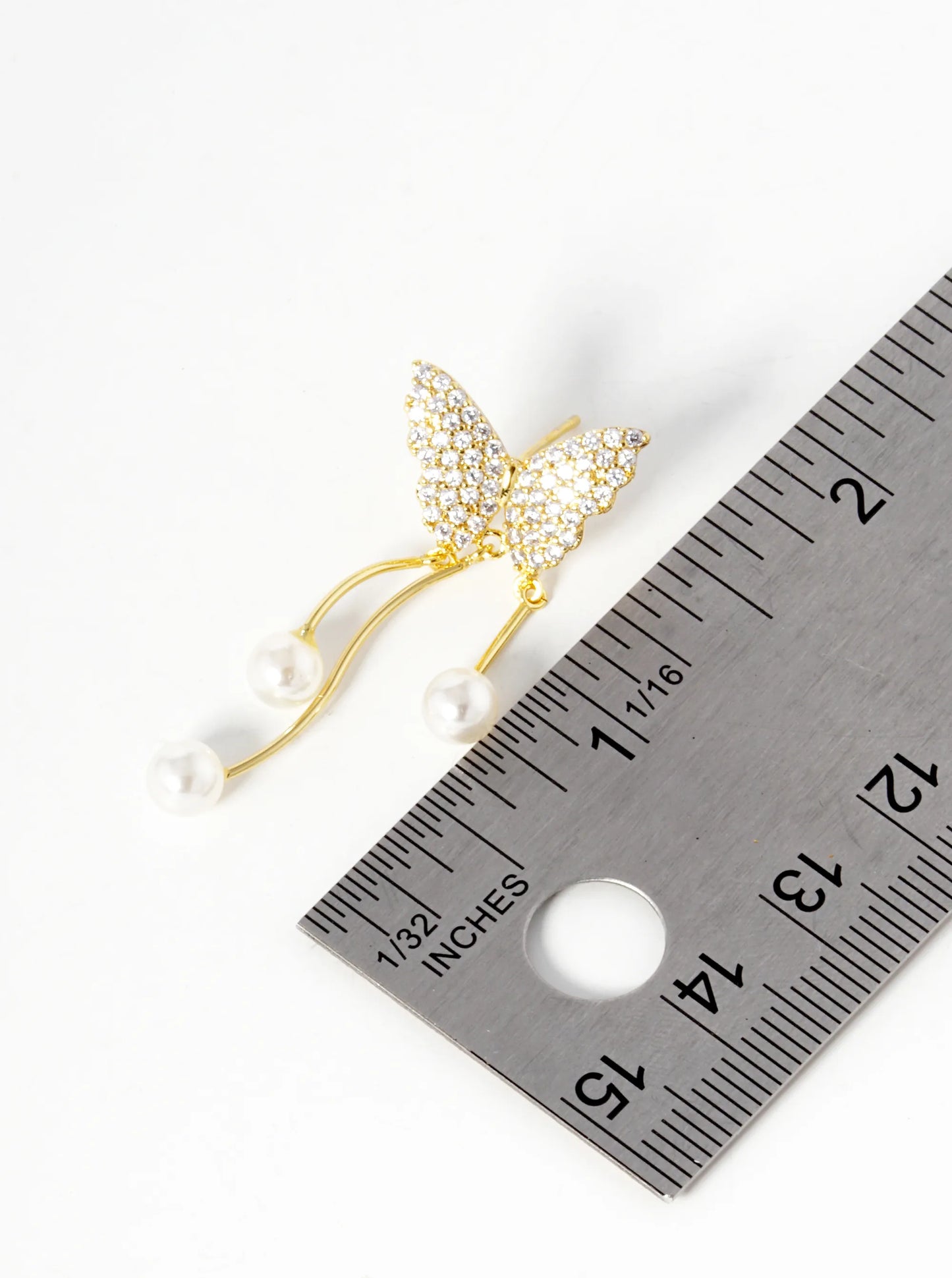 18K Gold Dipped Pearl Drop CZ Pave Butterfly Dangle Earrings