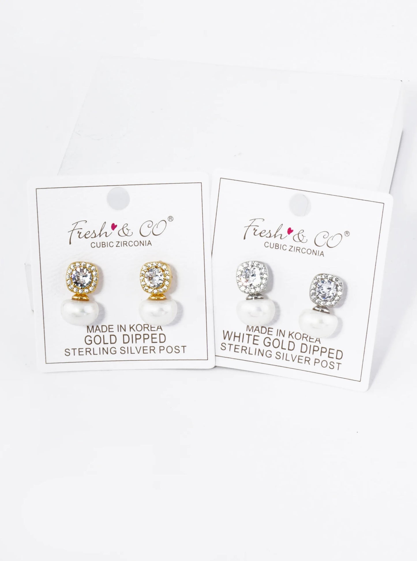 18K Gold Dipped Pearl Drop Cubic Zirconia Stud Earrings