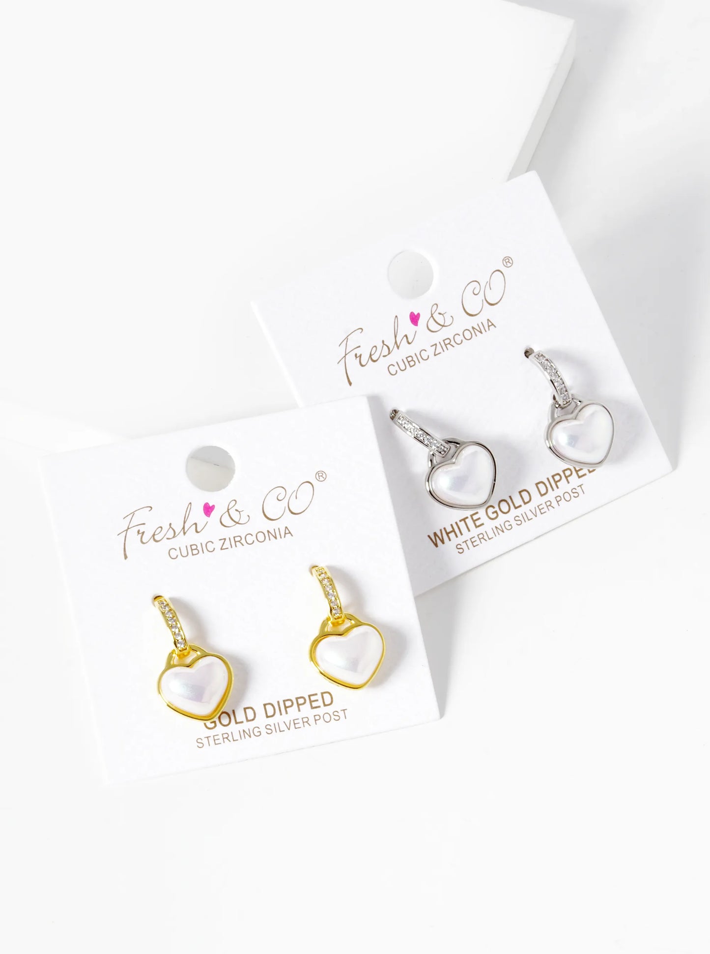 18K-Gold-Dipped Pearl Heart CZ Pave Stud Earrings