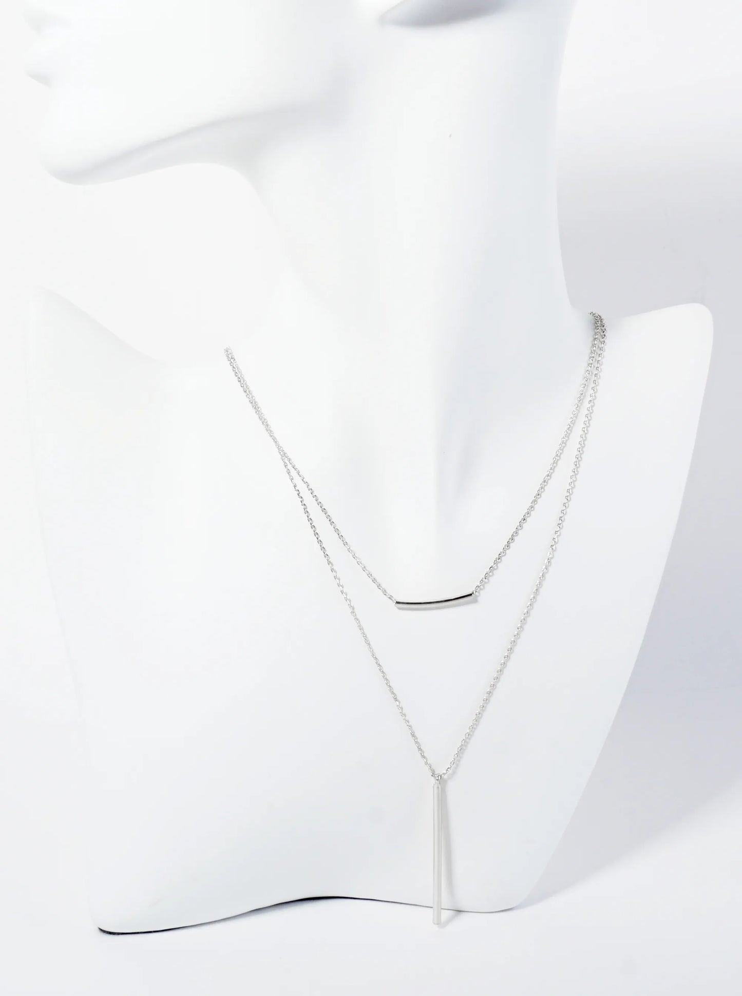 18K Gold Dipped Polished Vertical Bar Pendant Layered Necklace