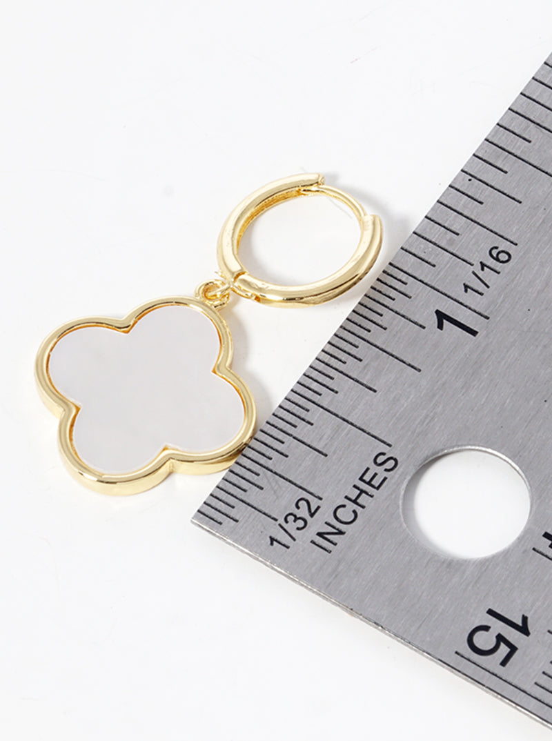 18K Gold Dipped Quatrefoil Drop Huggie Hoop Earrings