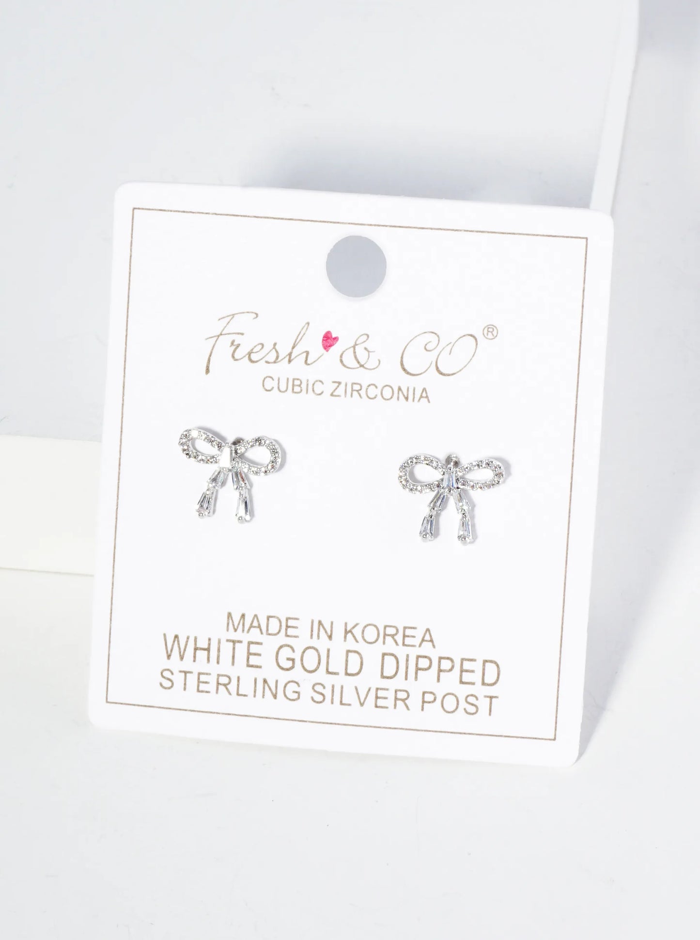 18K Gold Dipped Ribbon Bow Dainty Cubic Zirconia Stud Earrings
