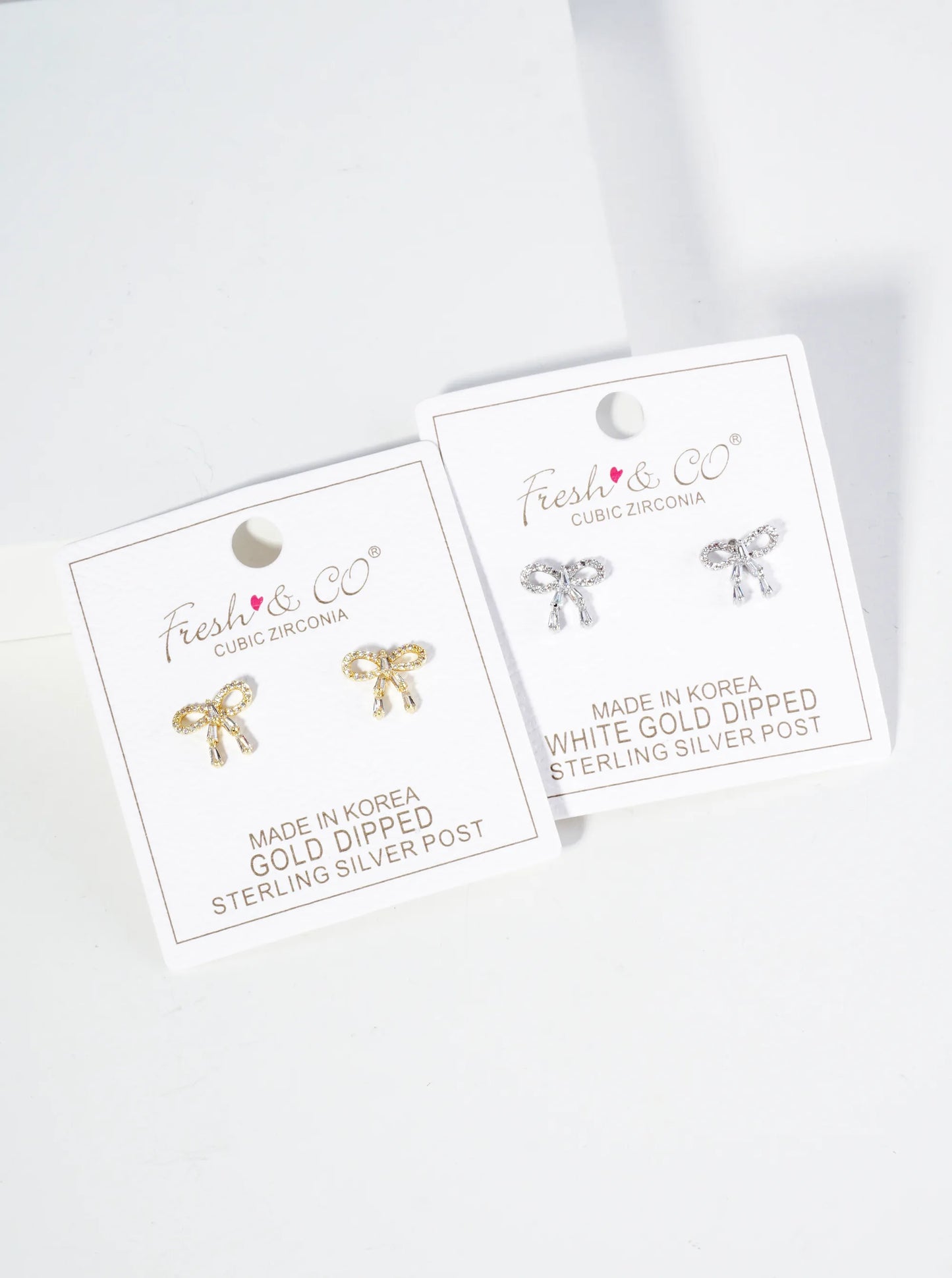 18K Gold Dipped Ribbon Bow Dainty Cubic Zirconia Stud Earrings