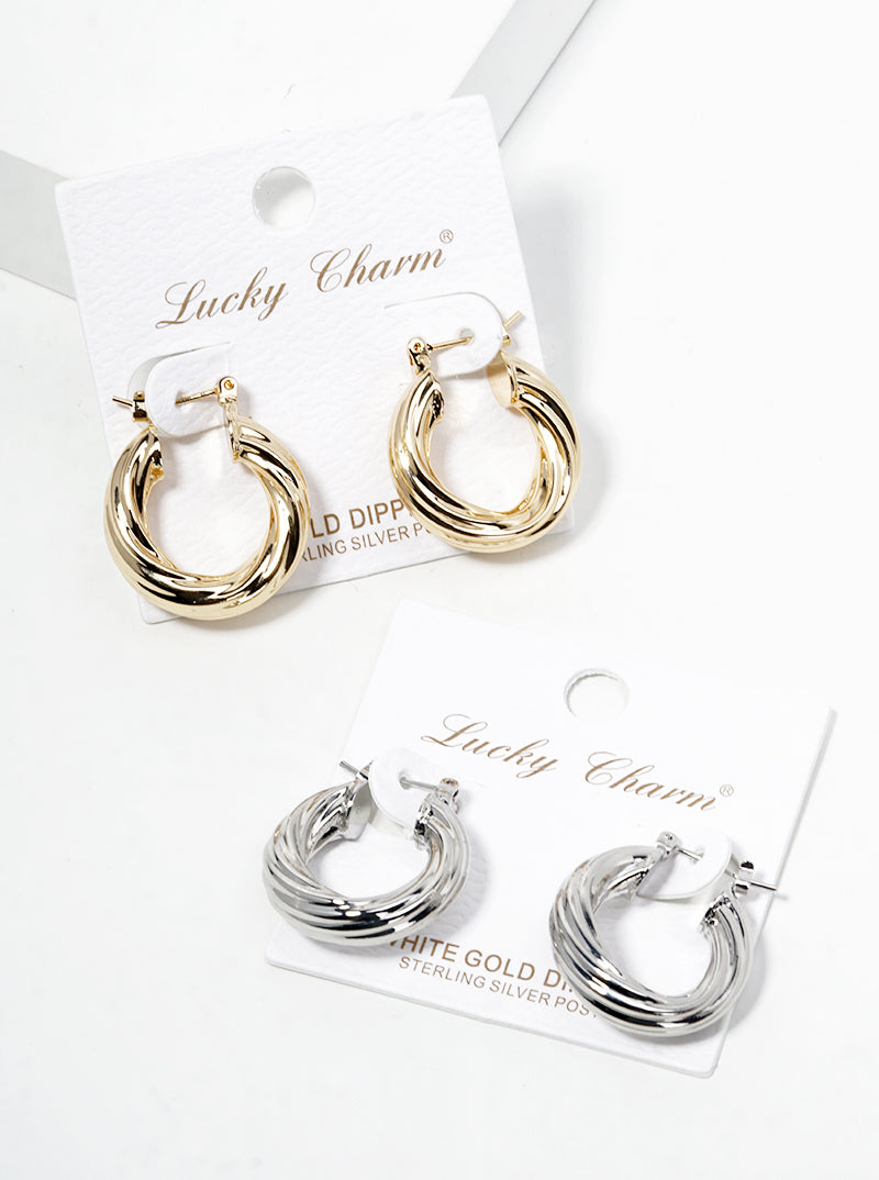 18K Gold Dipped Rope Textured Brass 25mm Bold Leverback Hoop Earrings