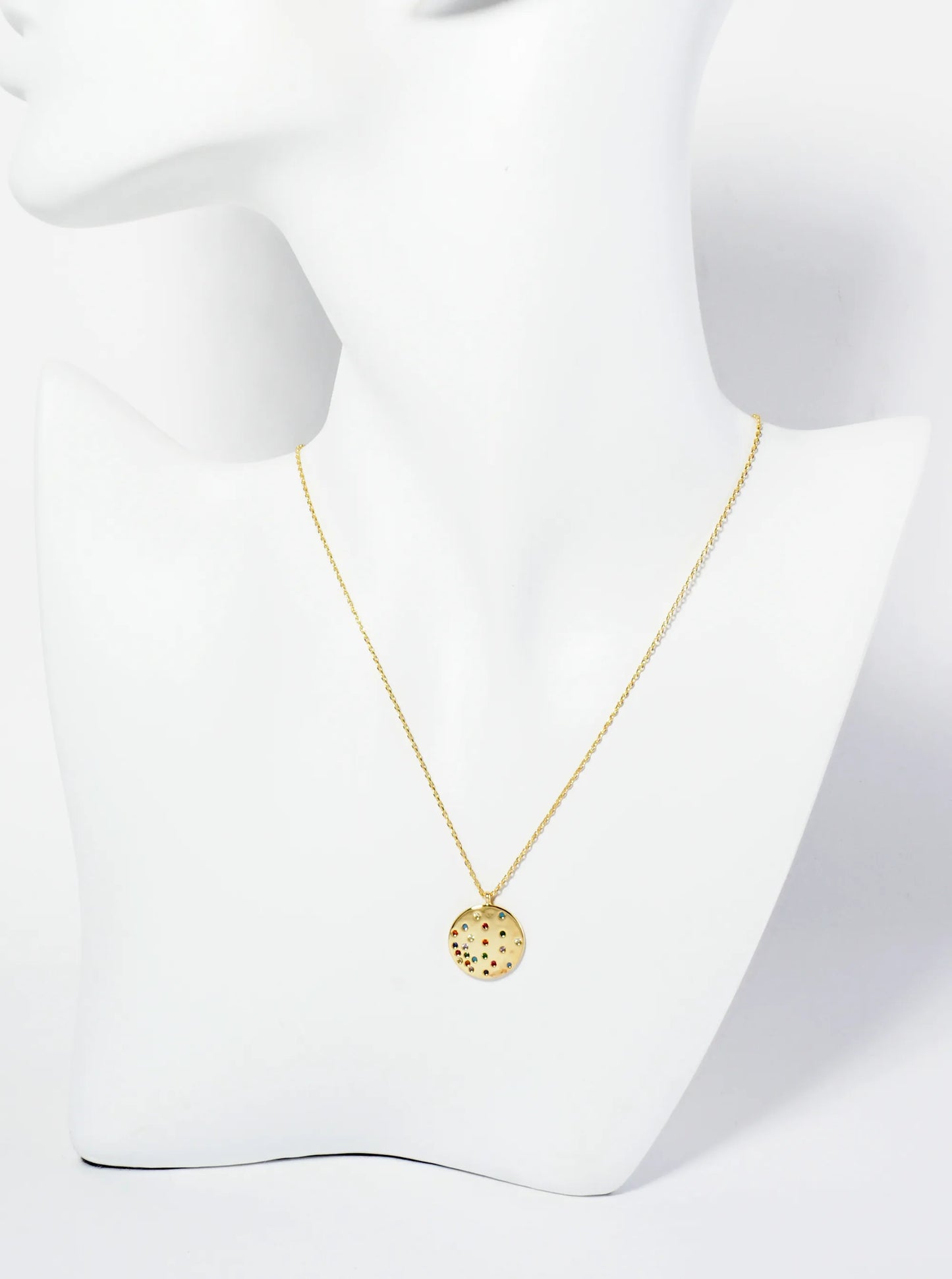 18K Gold Dipped Round CZ Pendant Set Like Stars In The Night Sky Necklace