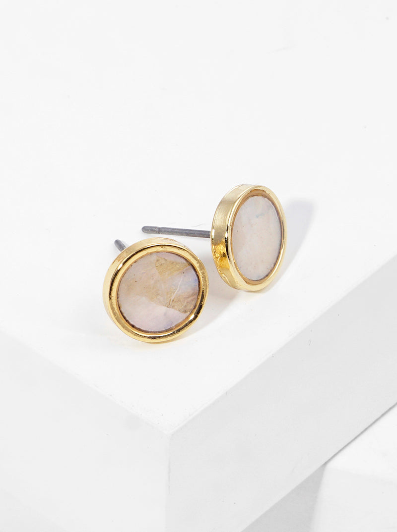 18K Gold Dipped Round Mother Of Pearl Post Stud Earrings