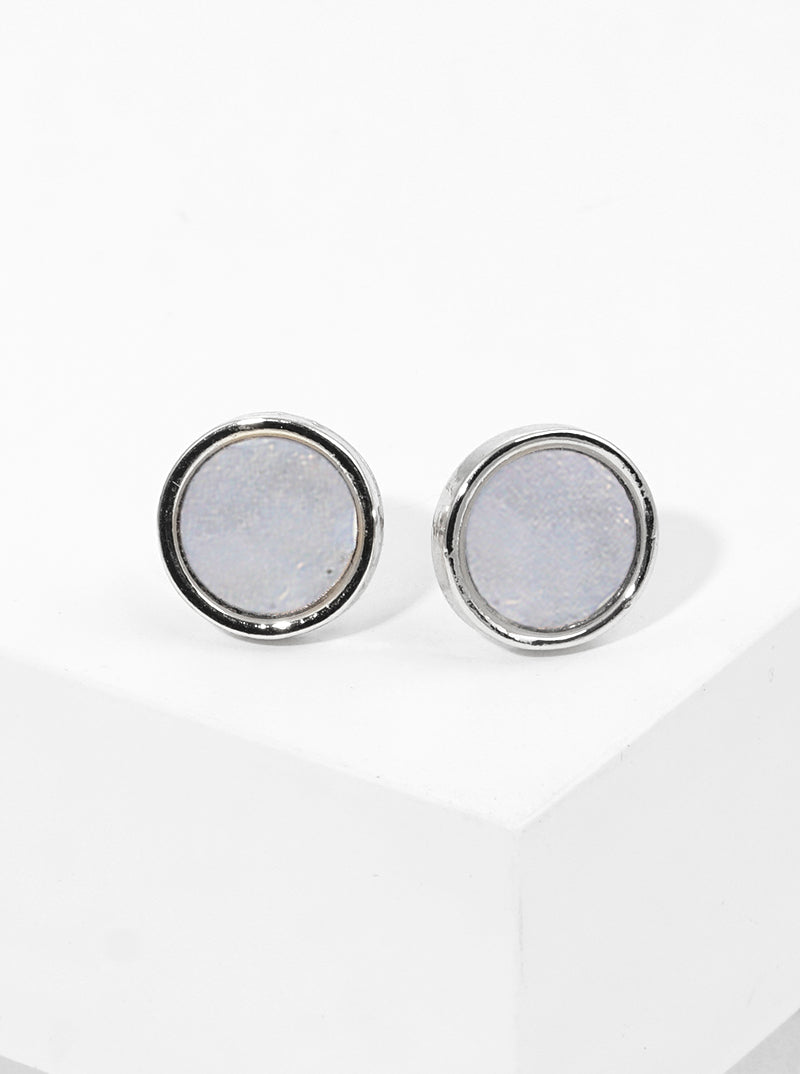18K Gold Dipped Round Mother Of Pearl Post Stud Earrings
