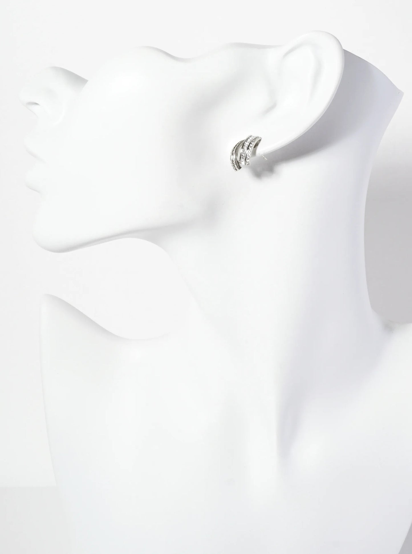 18K-Gold-Dipped Soft-Curve Stud Earrings With Dual-Row Pave CZ Setting