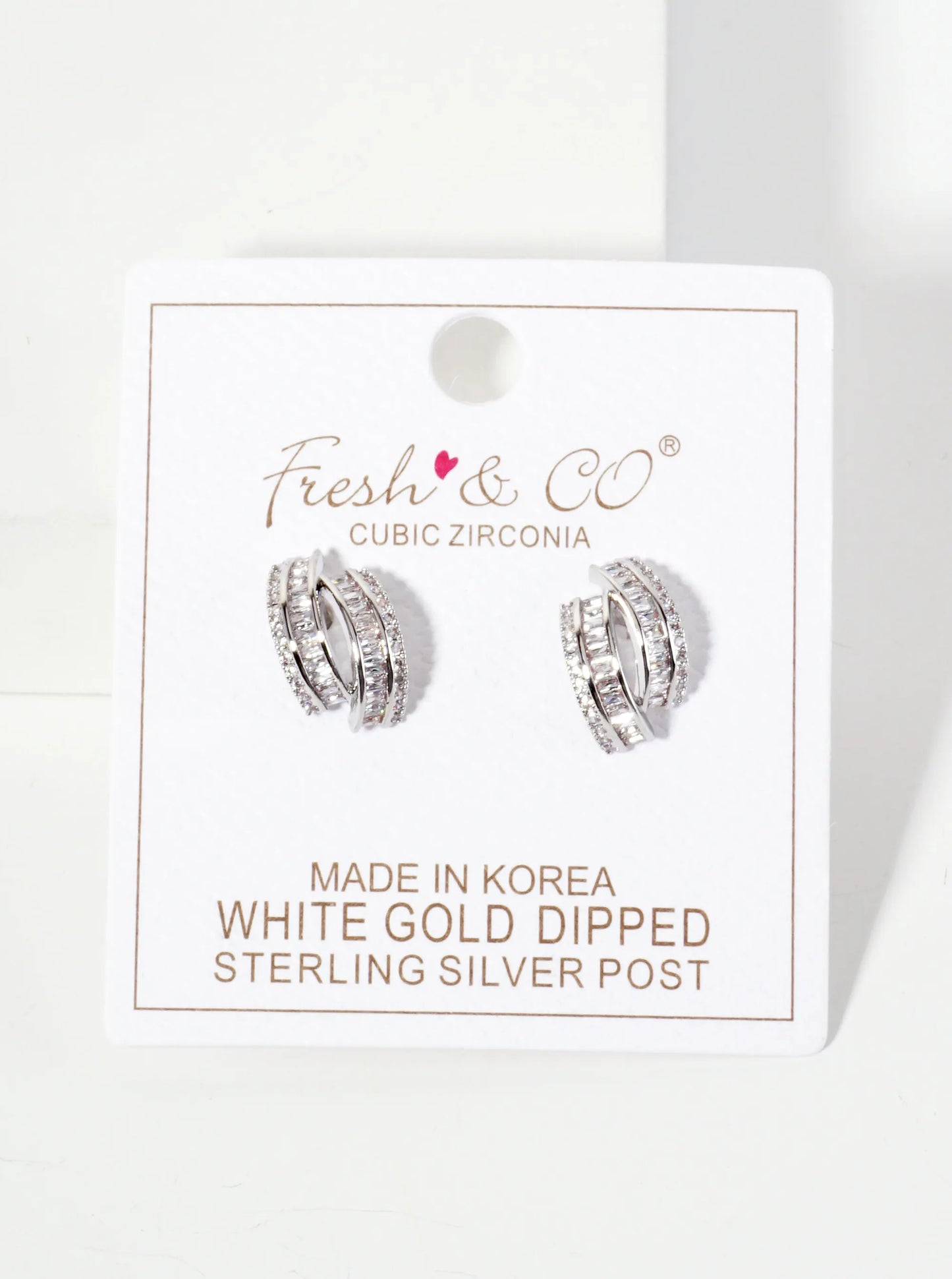 18K-Gold-Dipped Soft-Curve Stud Earrings With Dual-Row Pave CZ Setting