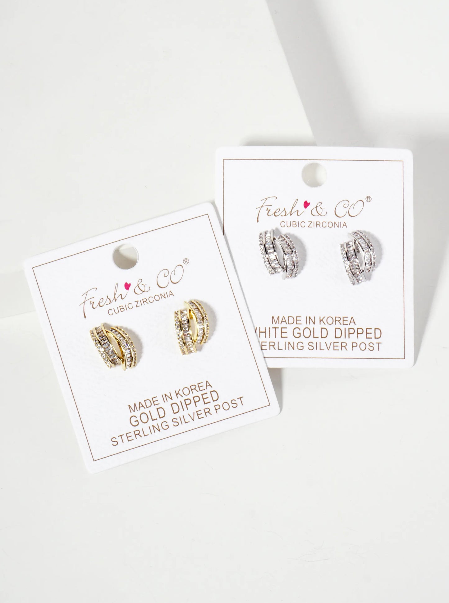 18K-Gold-Dipped Soft-Curve Stud Earrings With Dual-Row Pave CZ Setting