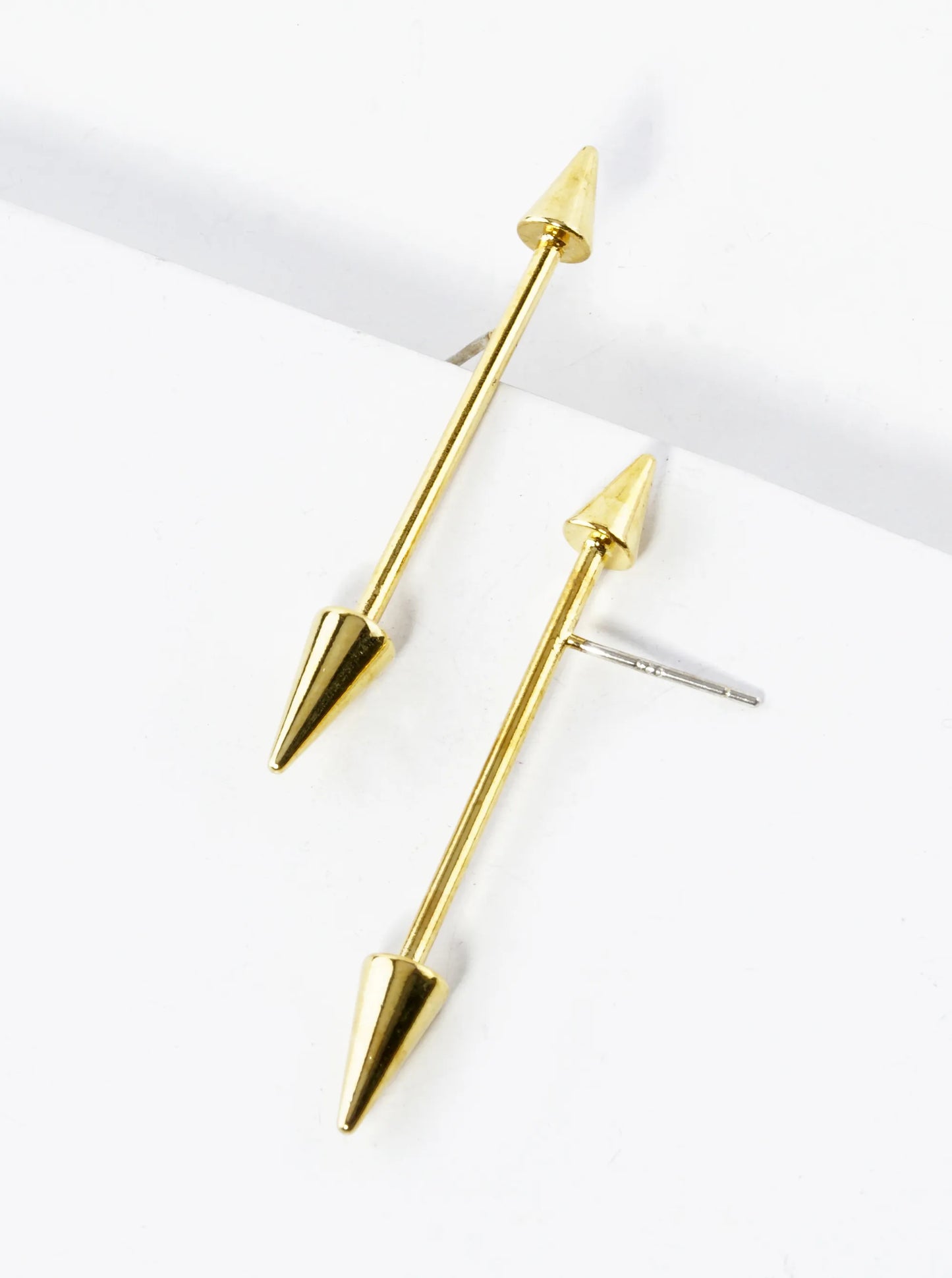 White Gold Dipped Spike Arrow Stud Earrings