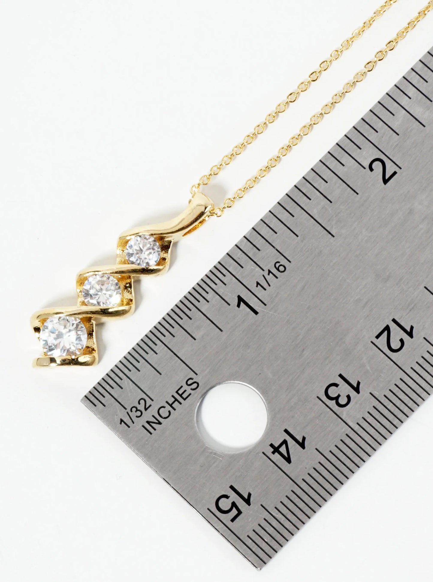 18K Gold Dipped Spiral Graduated CZ Stones Drop Pendant Necklace