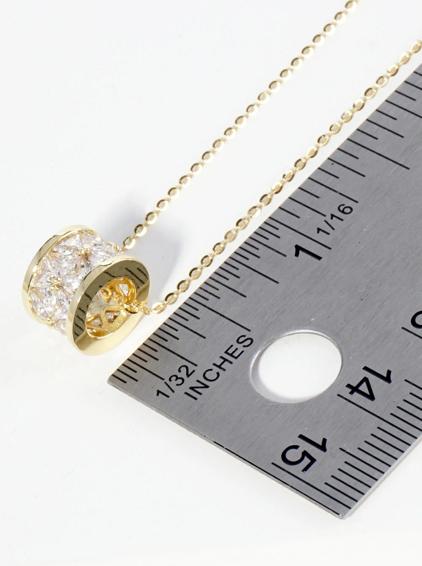 18K Gold Dipped Square CZ Embedded Eternity Rondelle Wheel Pendant Necklace