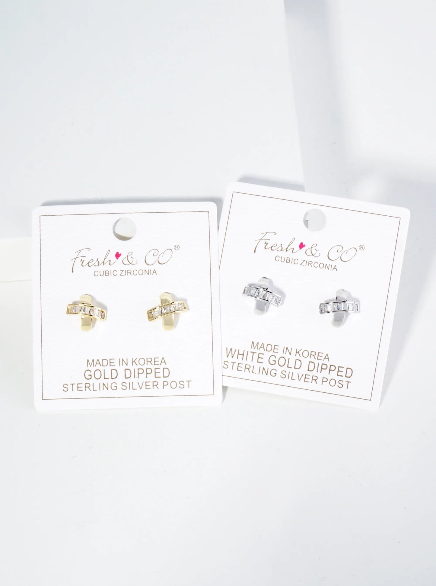 18K Gold Dipped Square CZ Embedded X Stud Earrings