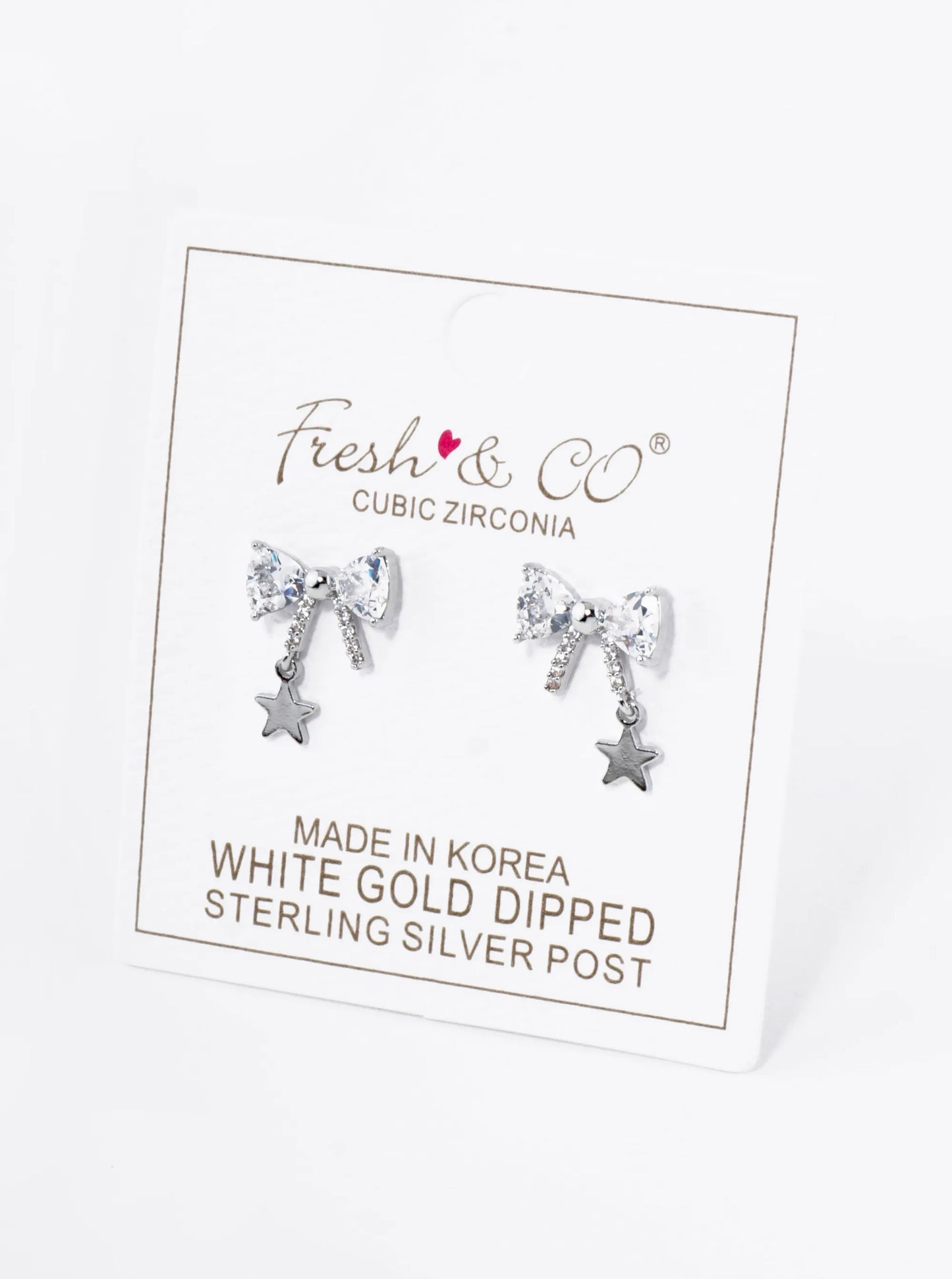 18K Gold Dipped Star Drop Cubic Zirconia Ribbon Bow Stud Earrings