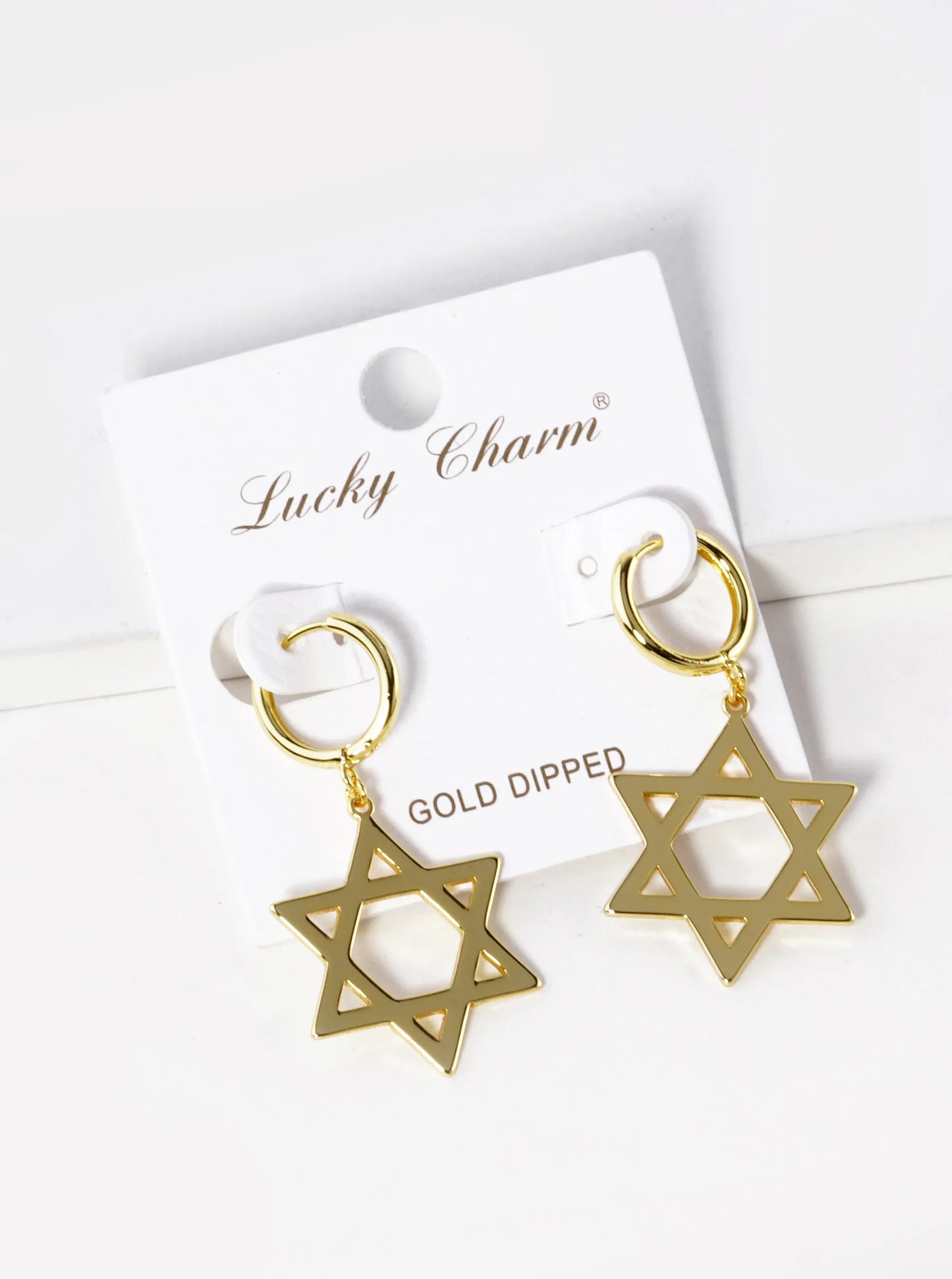 18K-Gold-Dipped Star Of David Drop 12mm Huggie Hoop Earrings