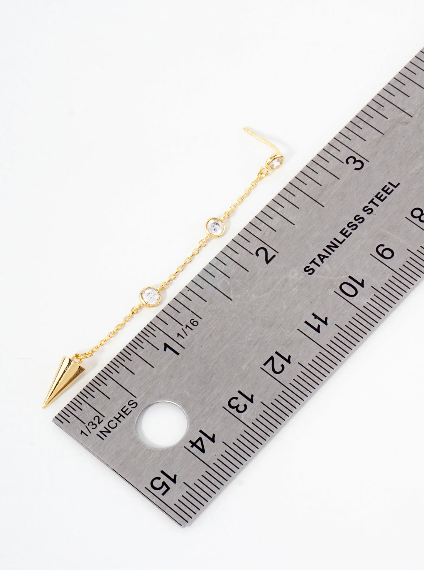 18K-Gold-Dipped Station Cubic-Zirconia Chain Drop Earrings With Spike Accents