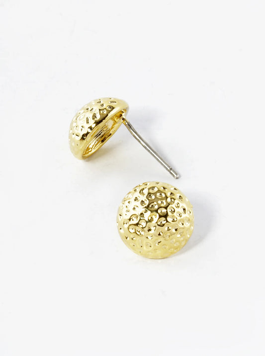 18K Gold Dipped Textured 10mm Button Stud Earrings